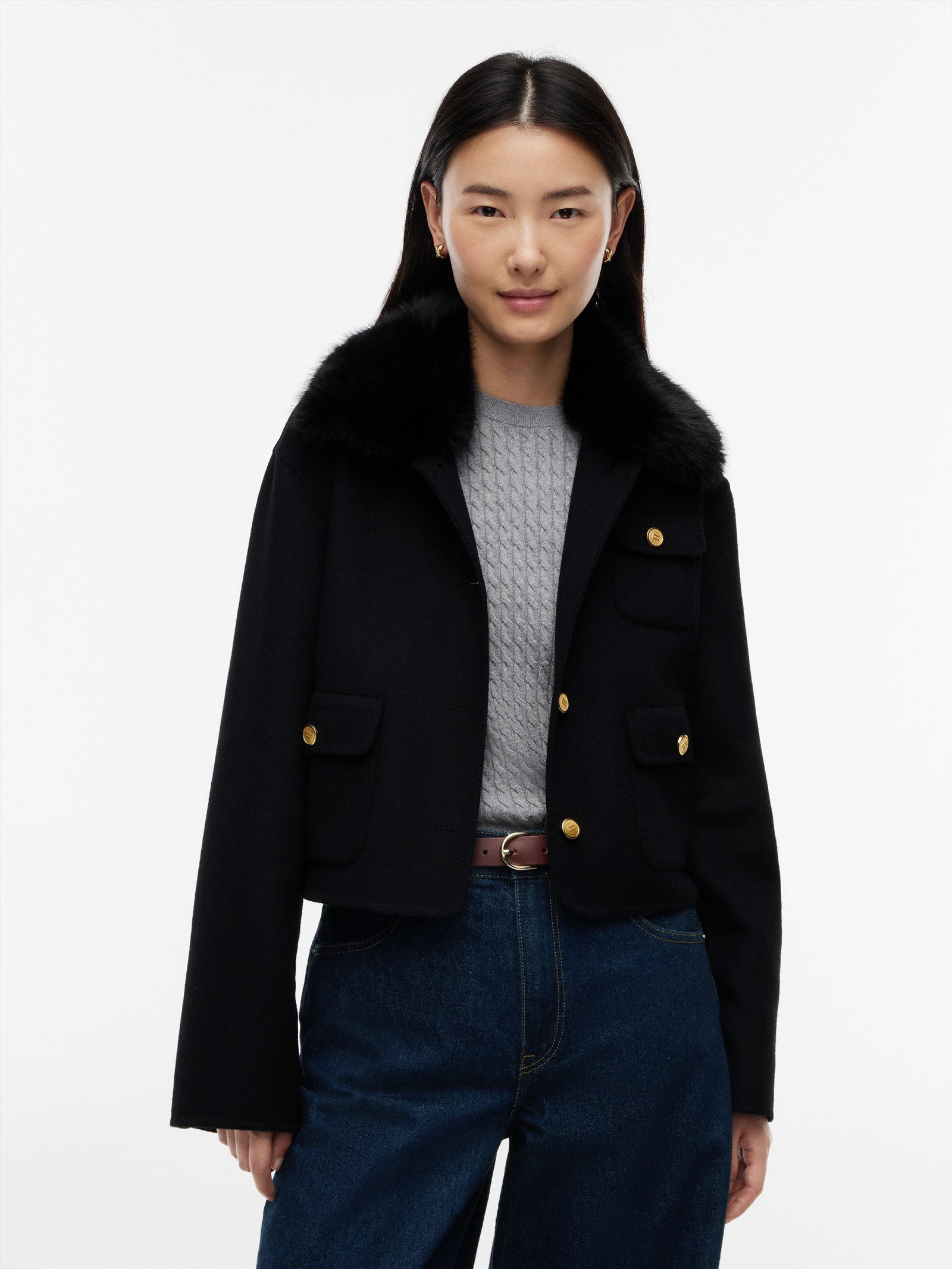 DF WOOL LADY JACKET WITH FUR, BLACK #2