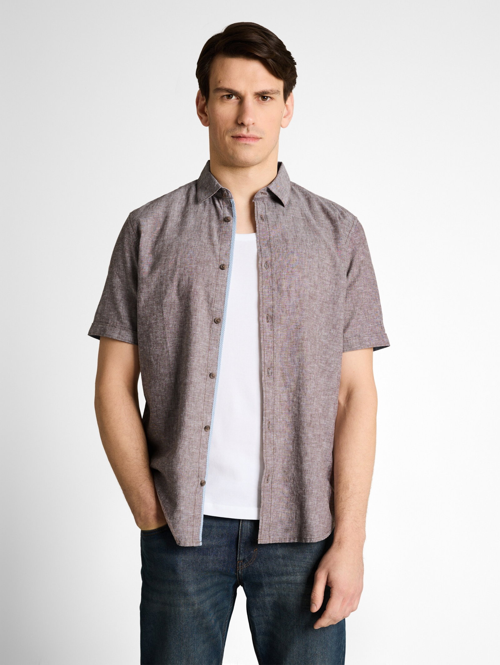 cotton linen shirt, rocky brown chambray #6
