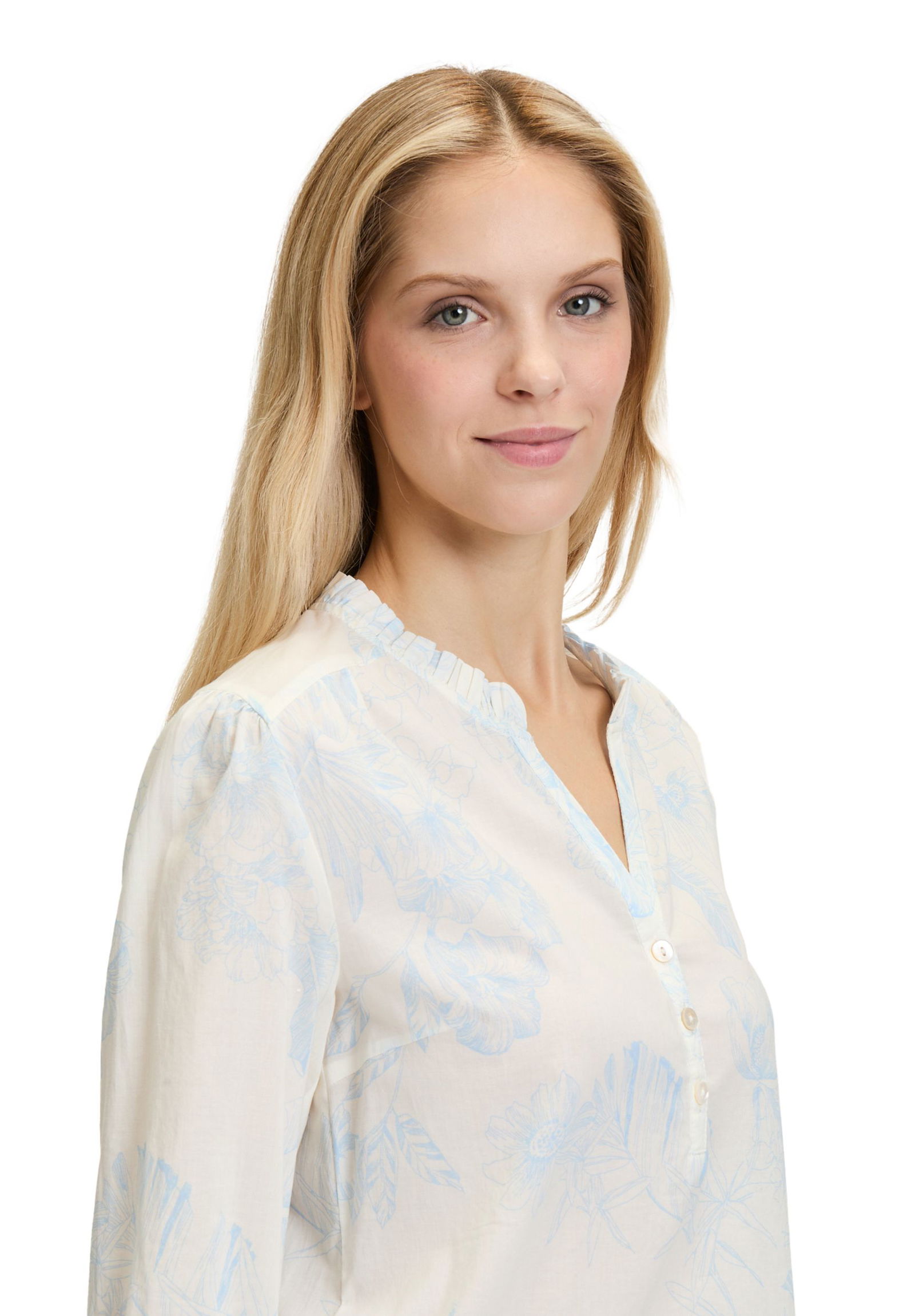  |  Bluse Kurz 3/4 Arm, White/Blue | 38 | weiß/blau