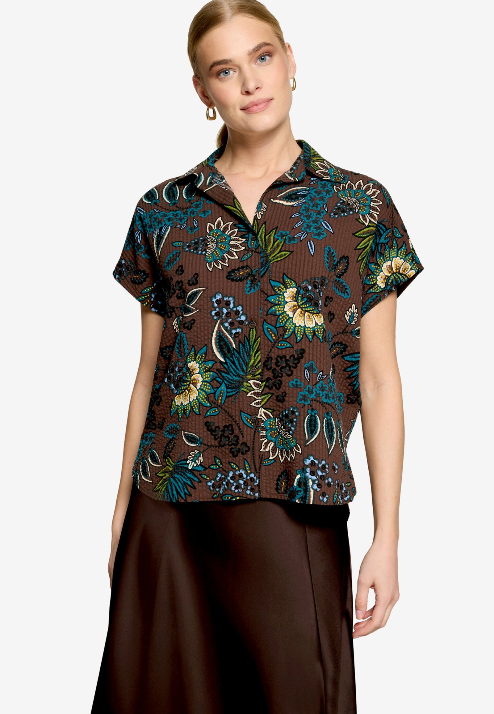 Bluse Kurz ohne Arm, Brown/Petrol #2