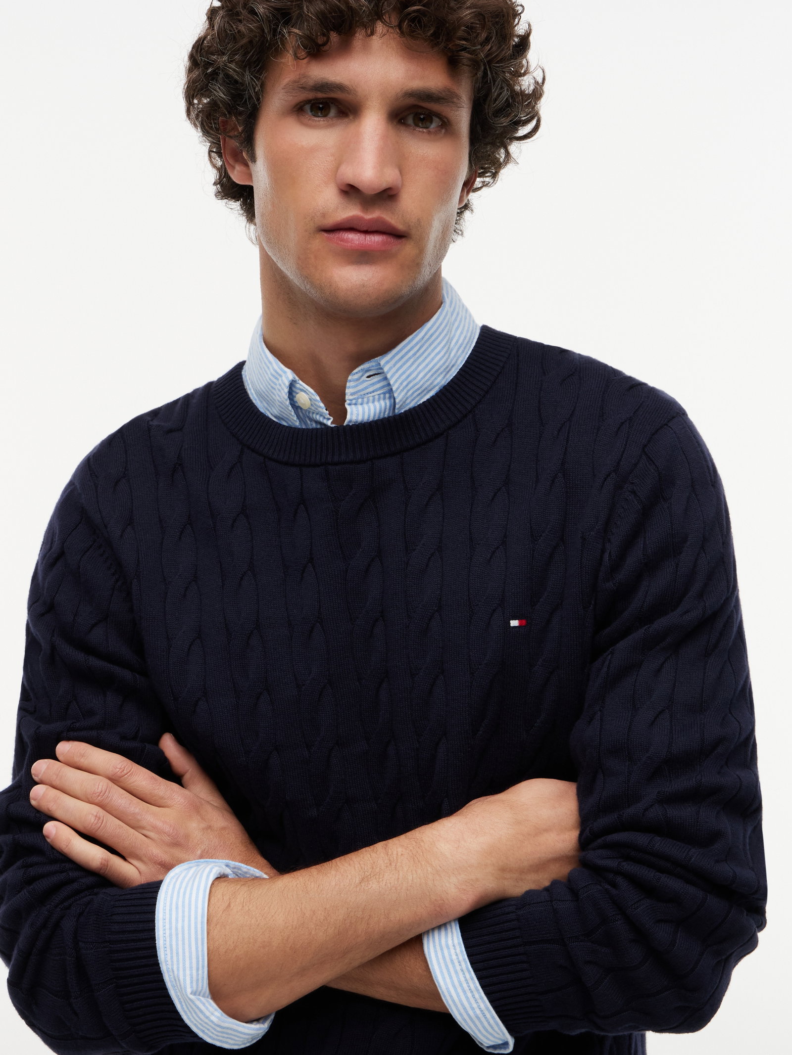 CLASSIC COTTON CABLE CREW NECK, BLUE #3
