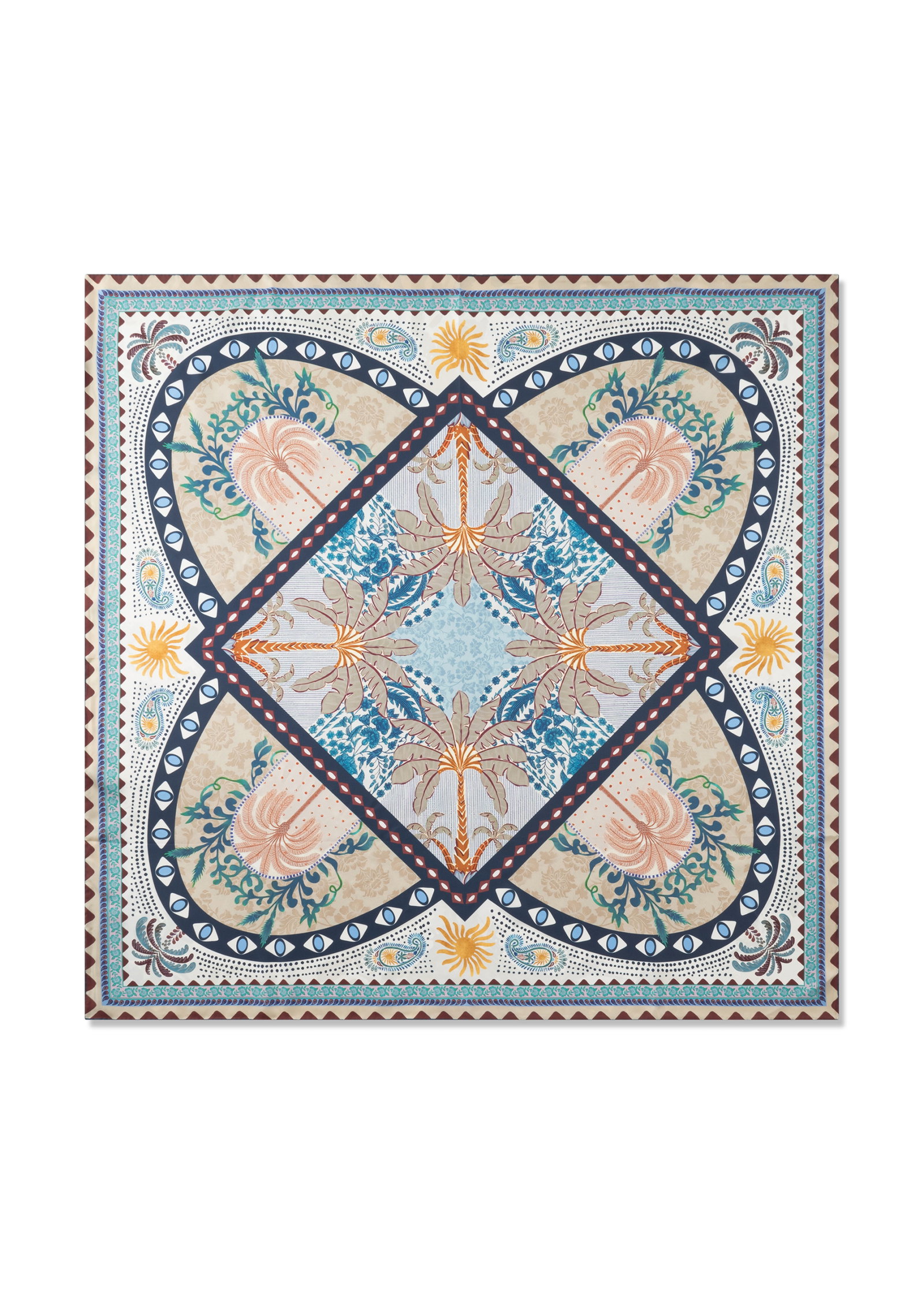 PRINTED SQUARE SILK PALM TREE PATTERN MIX blau-105X105CM, blau #2
