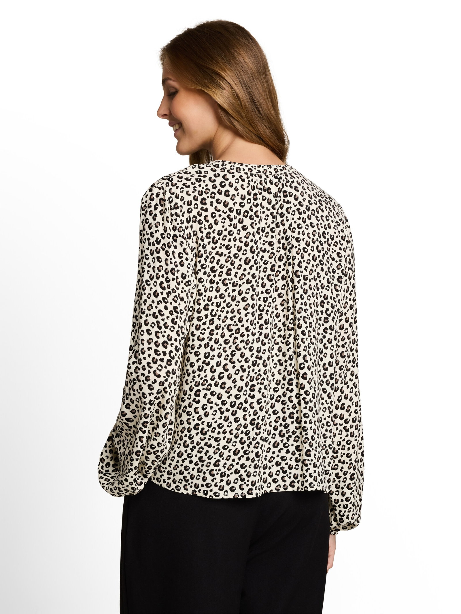 viscose blouse with gathering, beige brown leo print #4