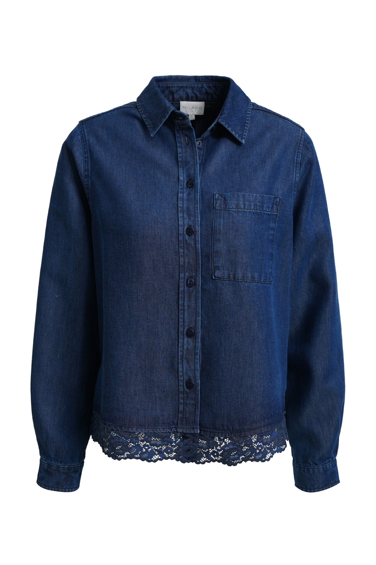 SHIRT WITH CHEST POCKET LACE AT HEM, DARK DENIM #5