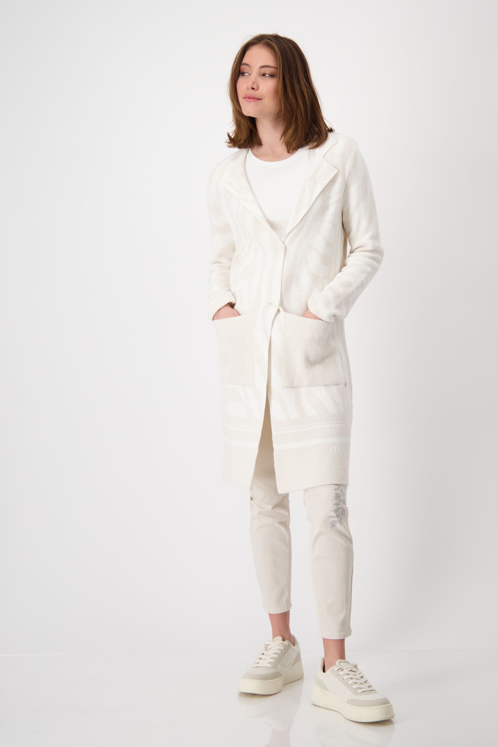 Monari |  Monari Kurzblazer  | 40 | off-white gemustert