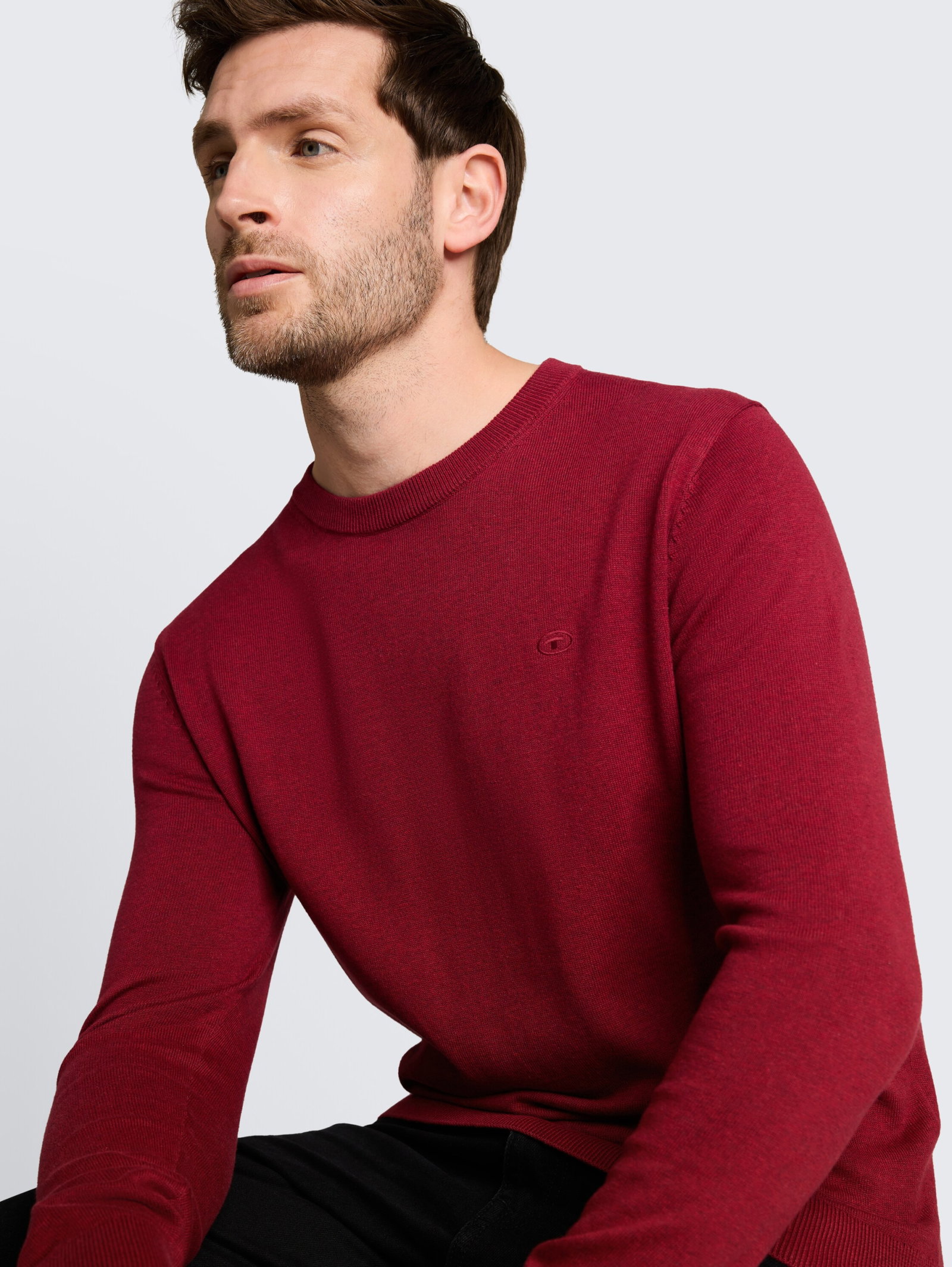 basic crewneck knit, carlet red melange #9