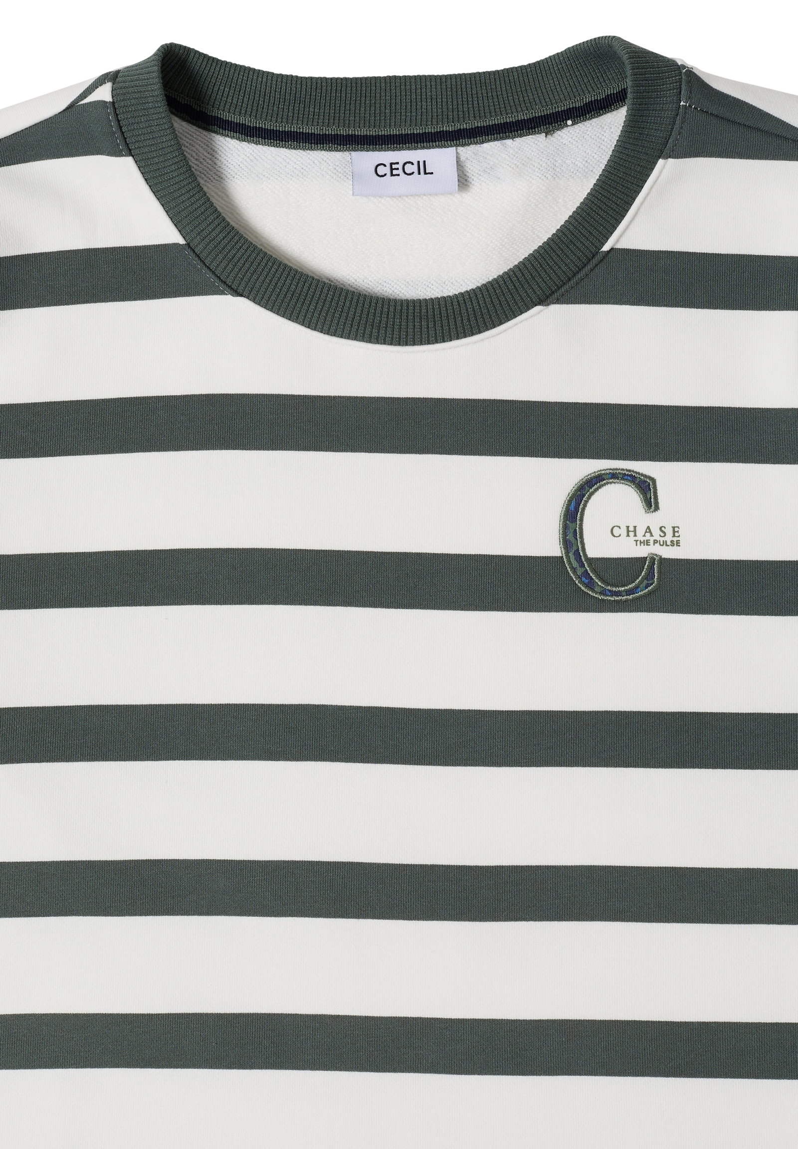Striped Sweatshirt w. embroide, dried olive green #2