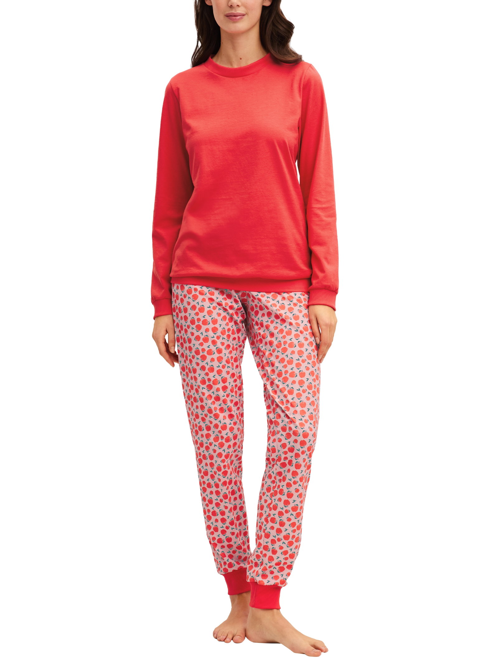 DAMEN Pyjama mit Bündchen, red glow #11