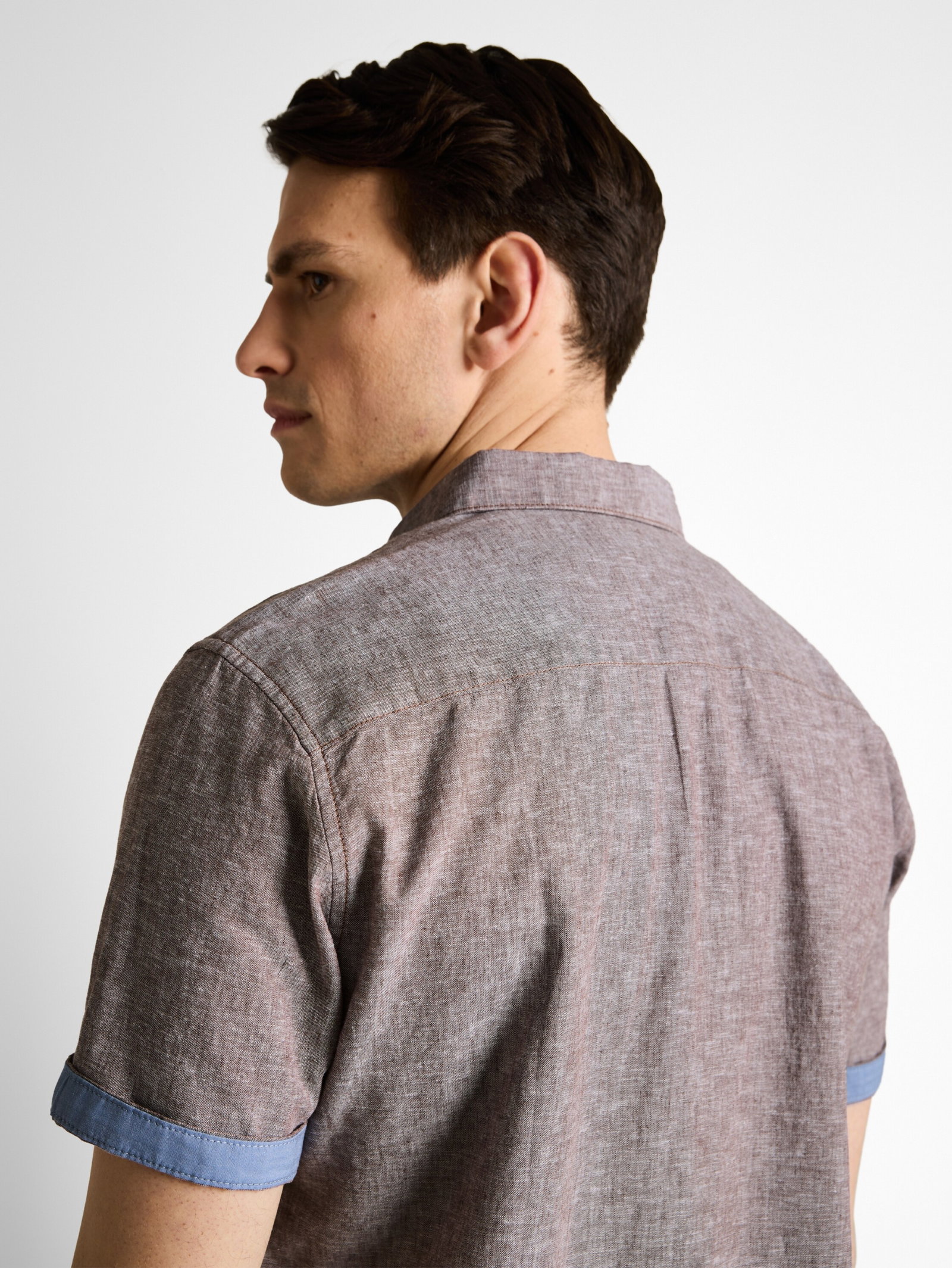 cotton linen shirt, rocky brown chambray #5
