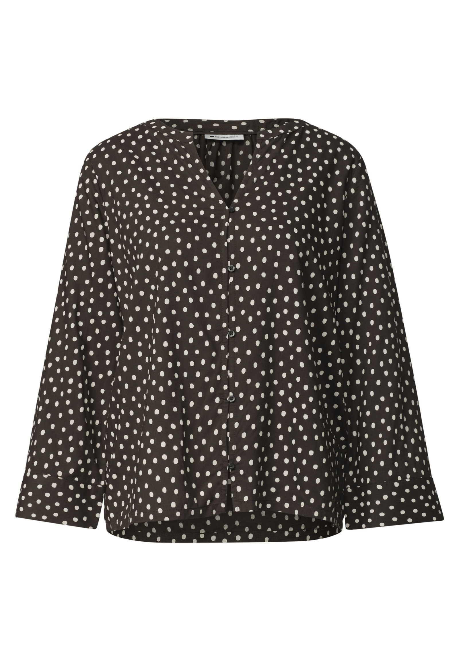 LTD QR Splitneck blouse w butt, black coffee #1