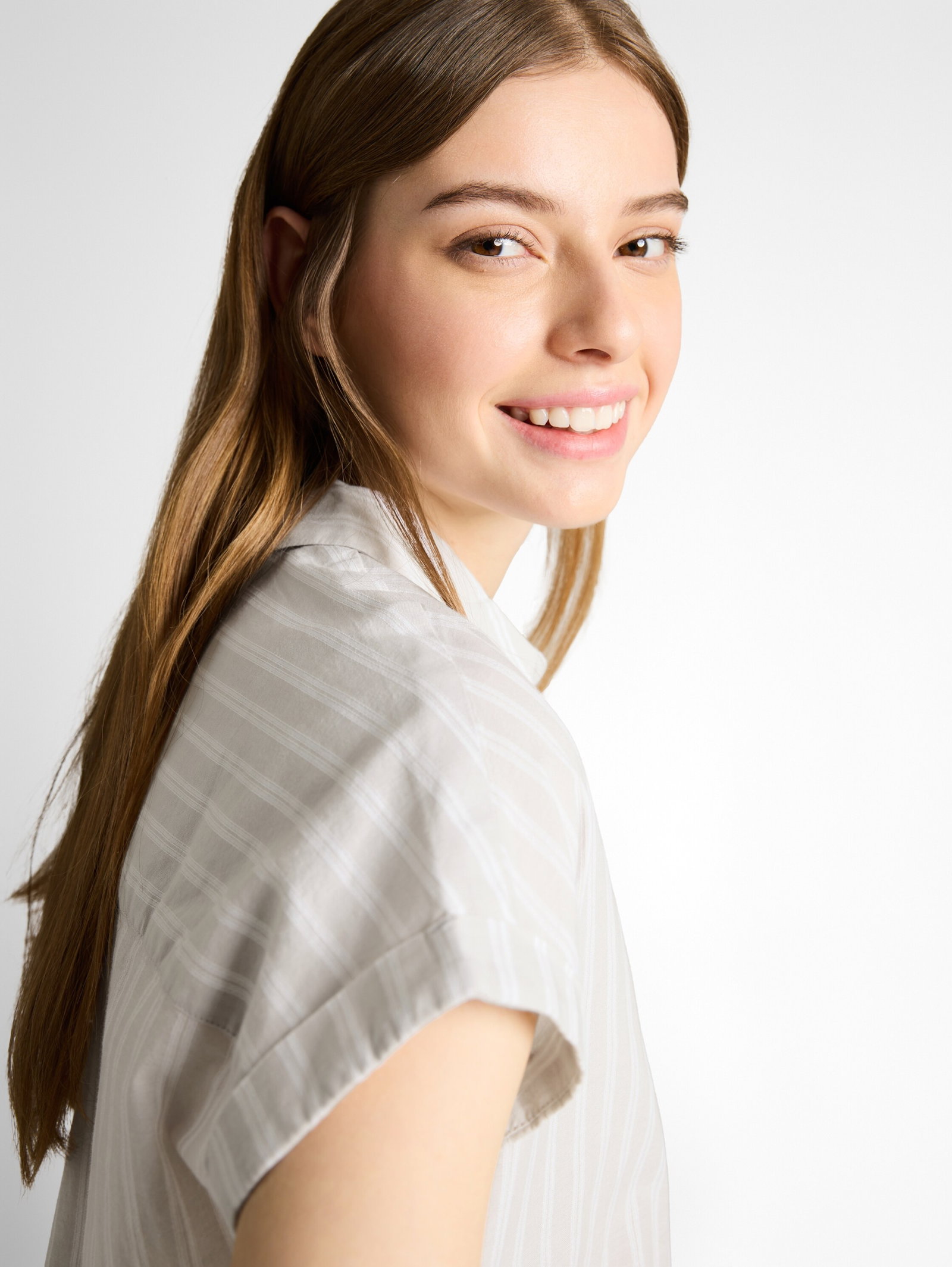 shortsleeve cotton shirt, beige white stripe #6