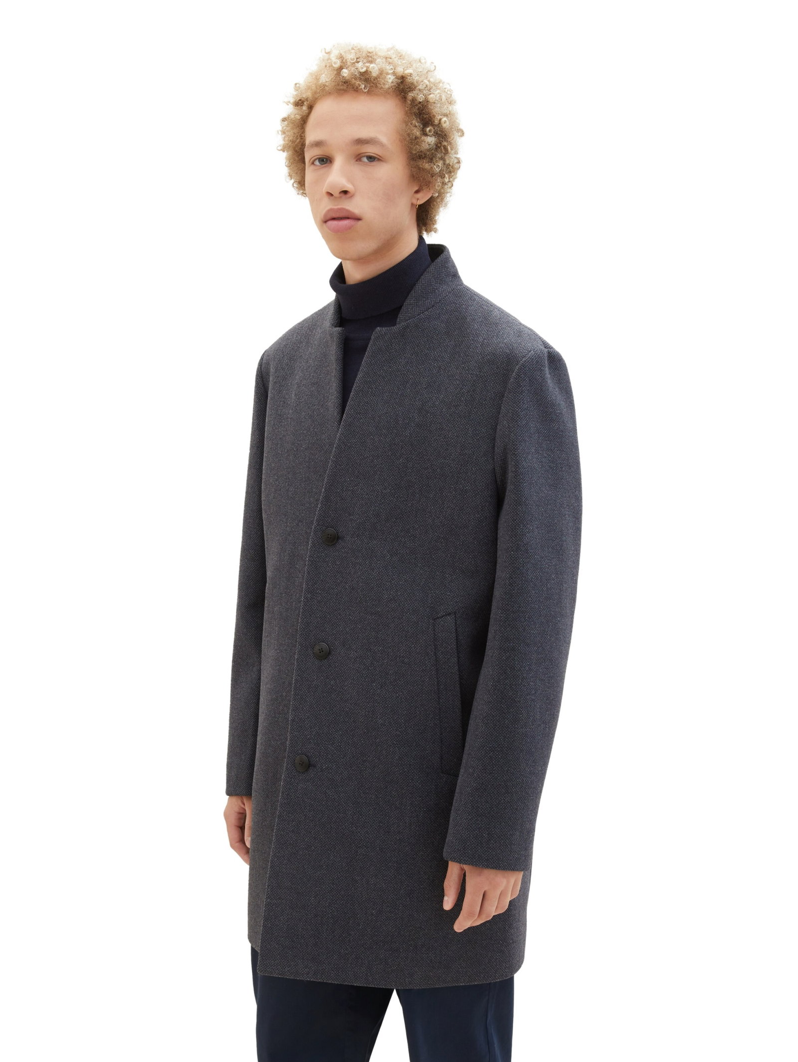 three button wool coat, blueish salt and pepper #7