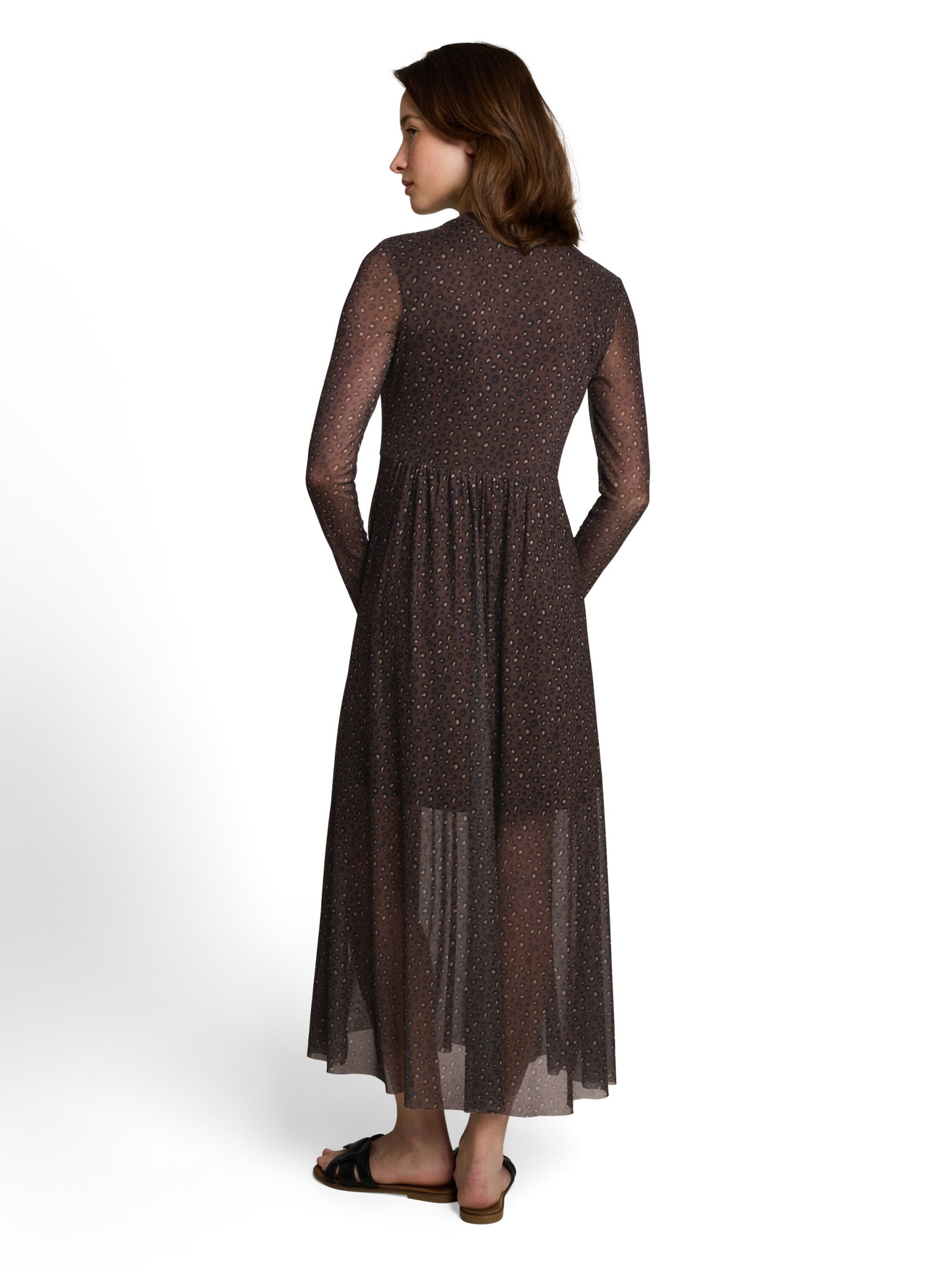 midi mesh dress with short lin, brown black leo print #10