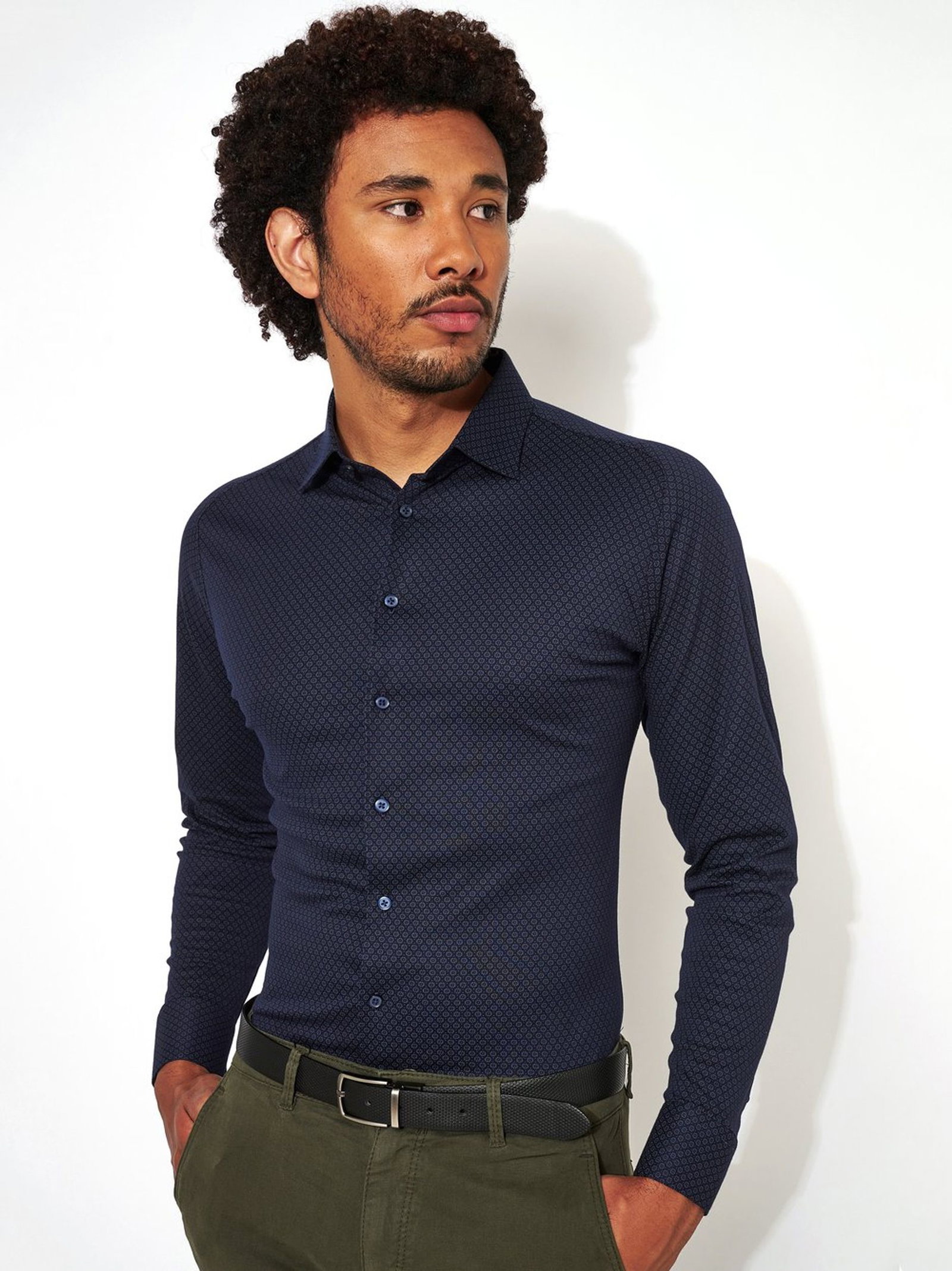 navy with light blue dots
