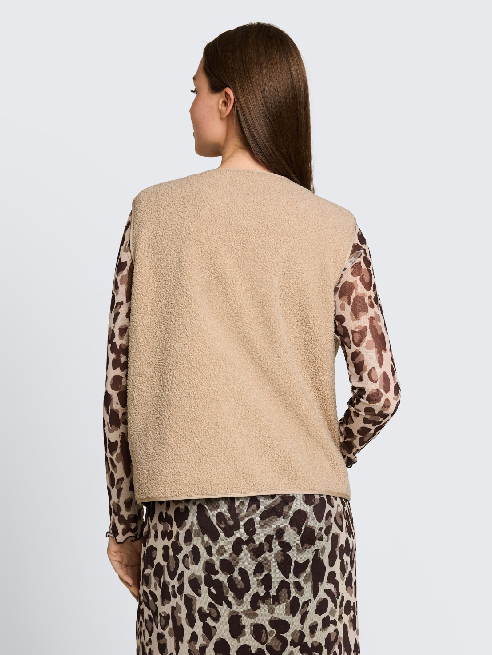 Sweatvest teddy with buttons, Gravel Beige #10