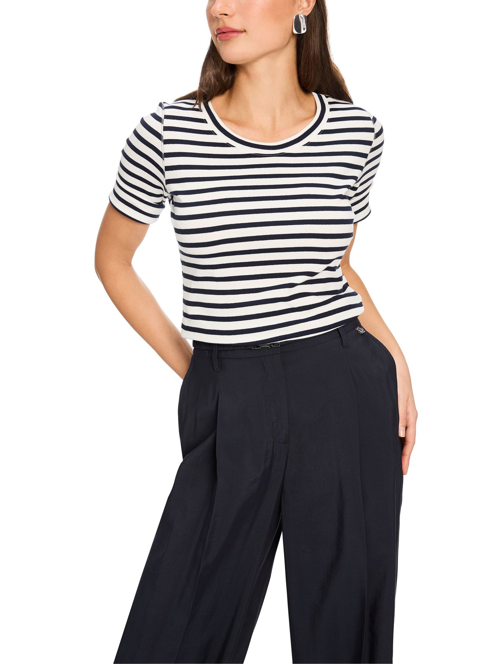 Marc Cain Additions |  Ringel-T-Shirt aus Baumwoll-Ripp | 38 | midnight blue