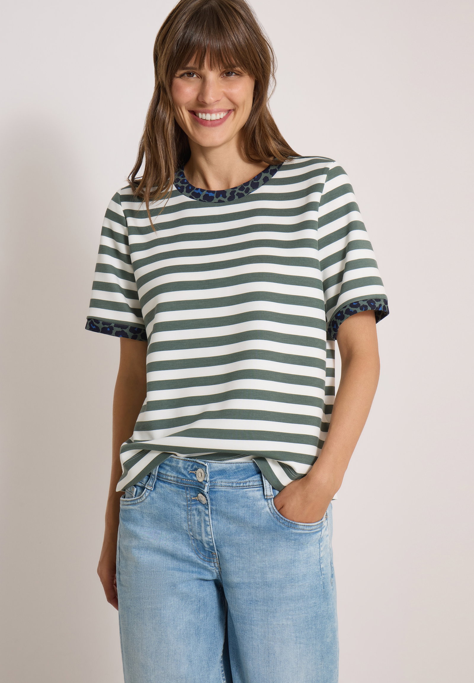 TOS Striped Soft Modal Shirt, dried olive green #7