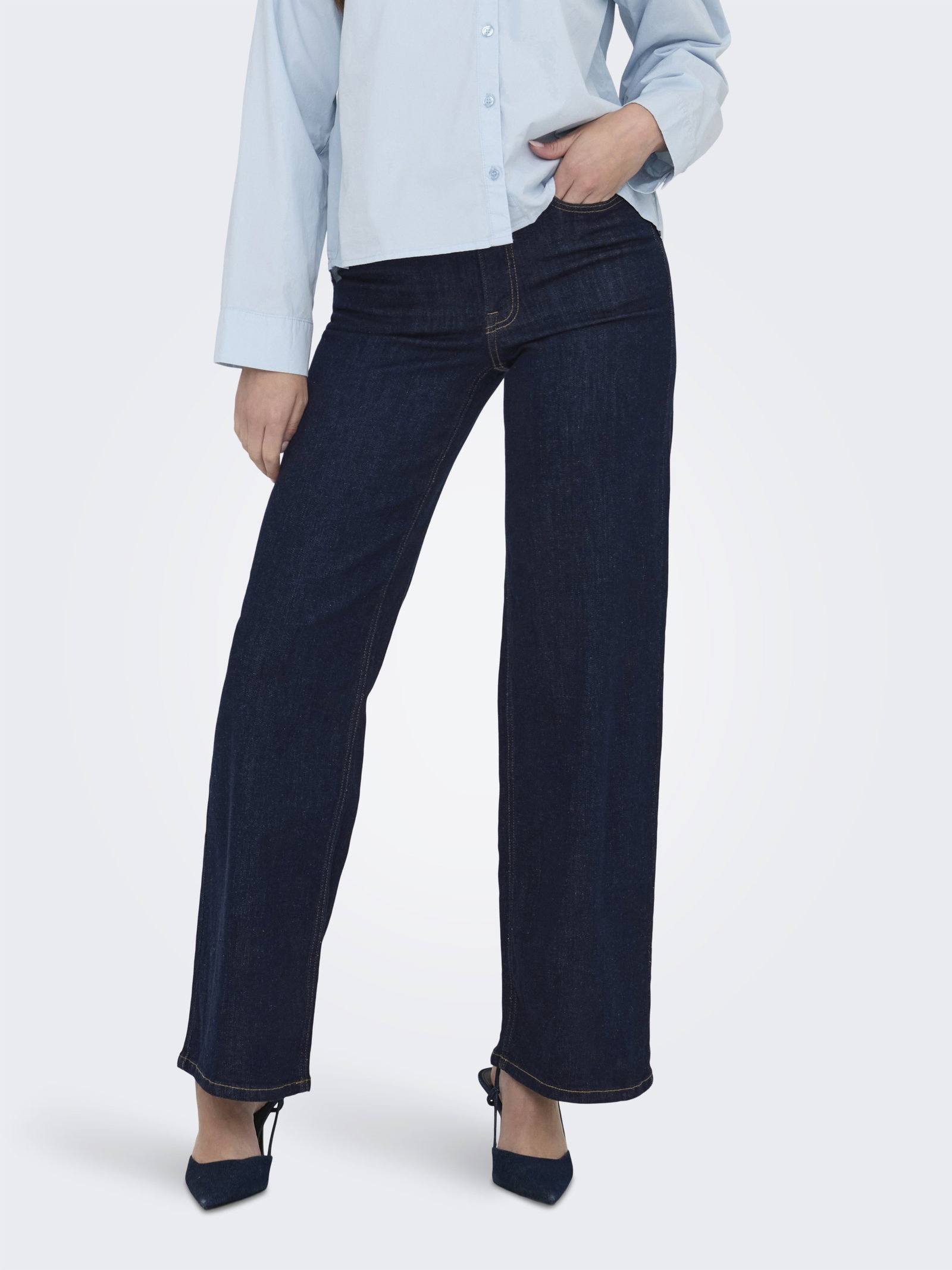 JDYFELINA-FINA HW WIDE RINSE JNSDNM, Dark Blue Denim/RINSE BLUE DENIM #7