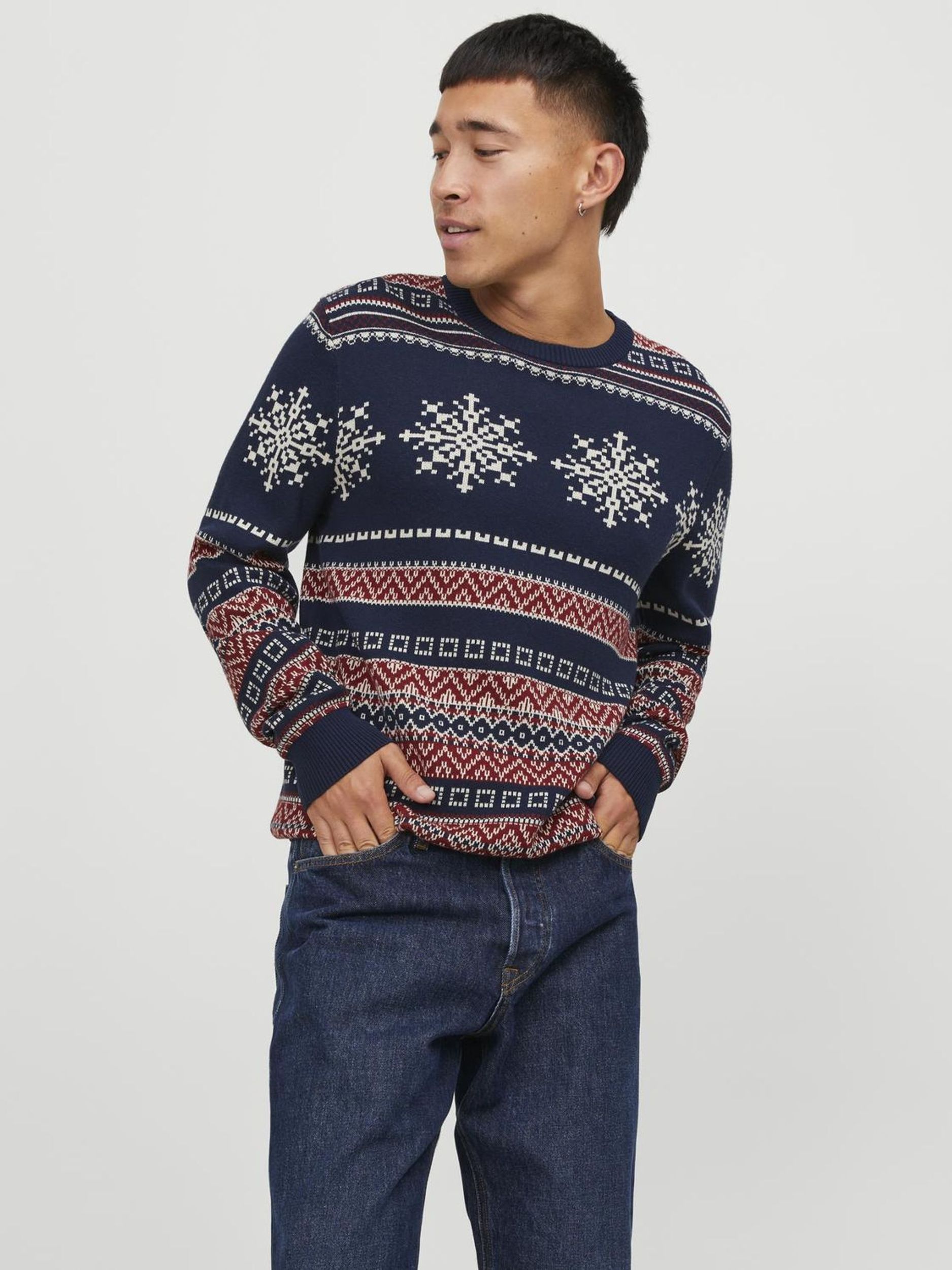  |  JJXMAS SNOWBALL KNIT CREW NECK, Nav | M | navy blazer