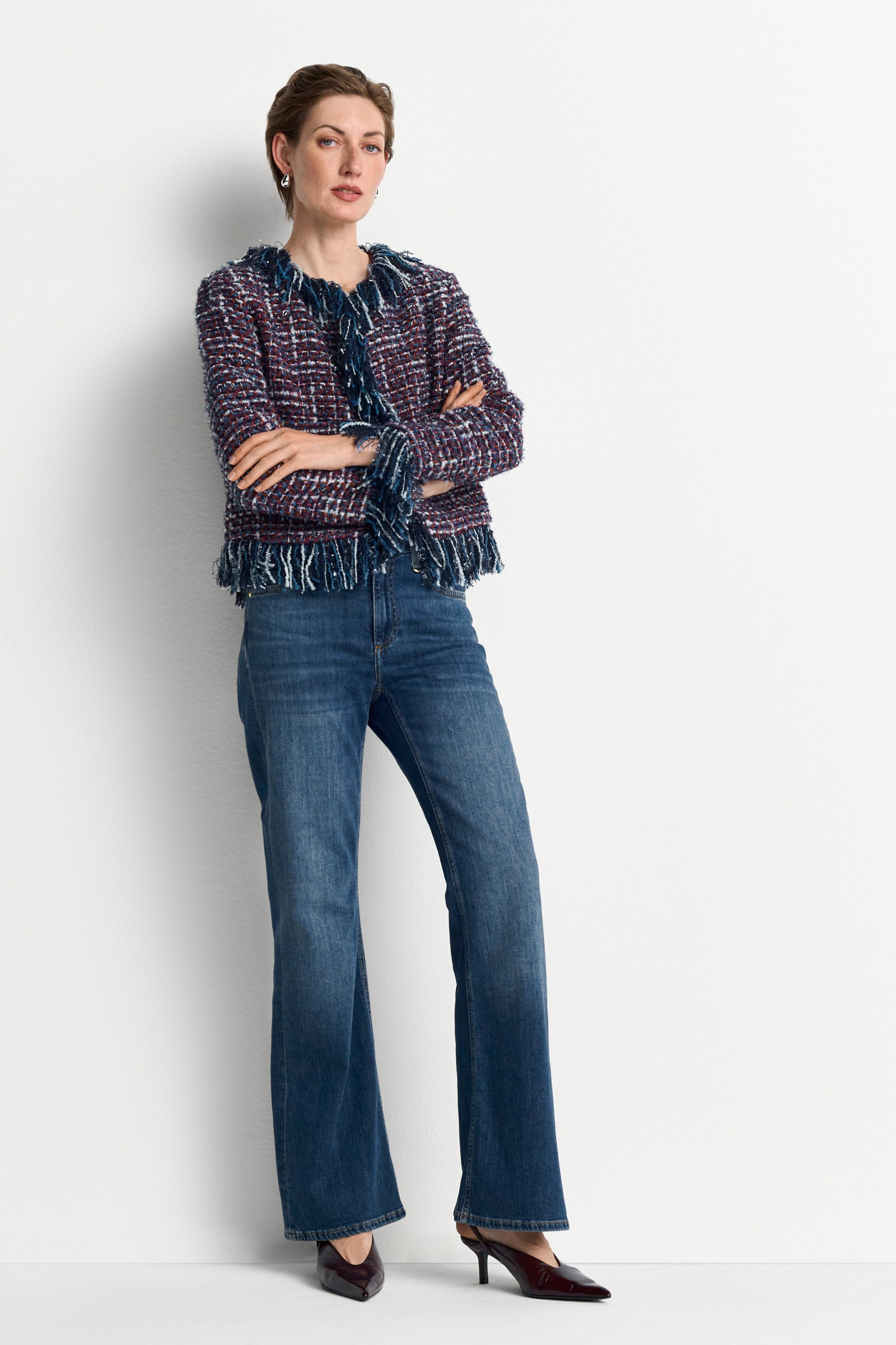 Fringed Boucle Jacket, midnight blue #2