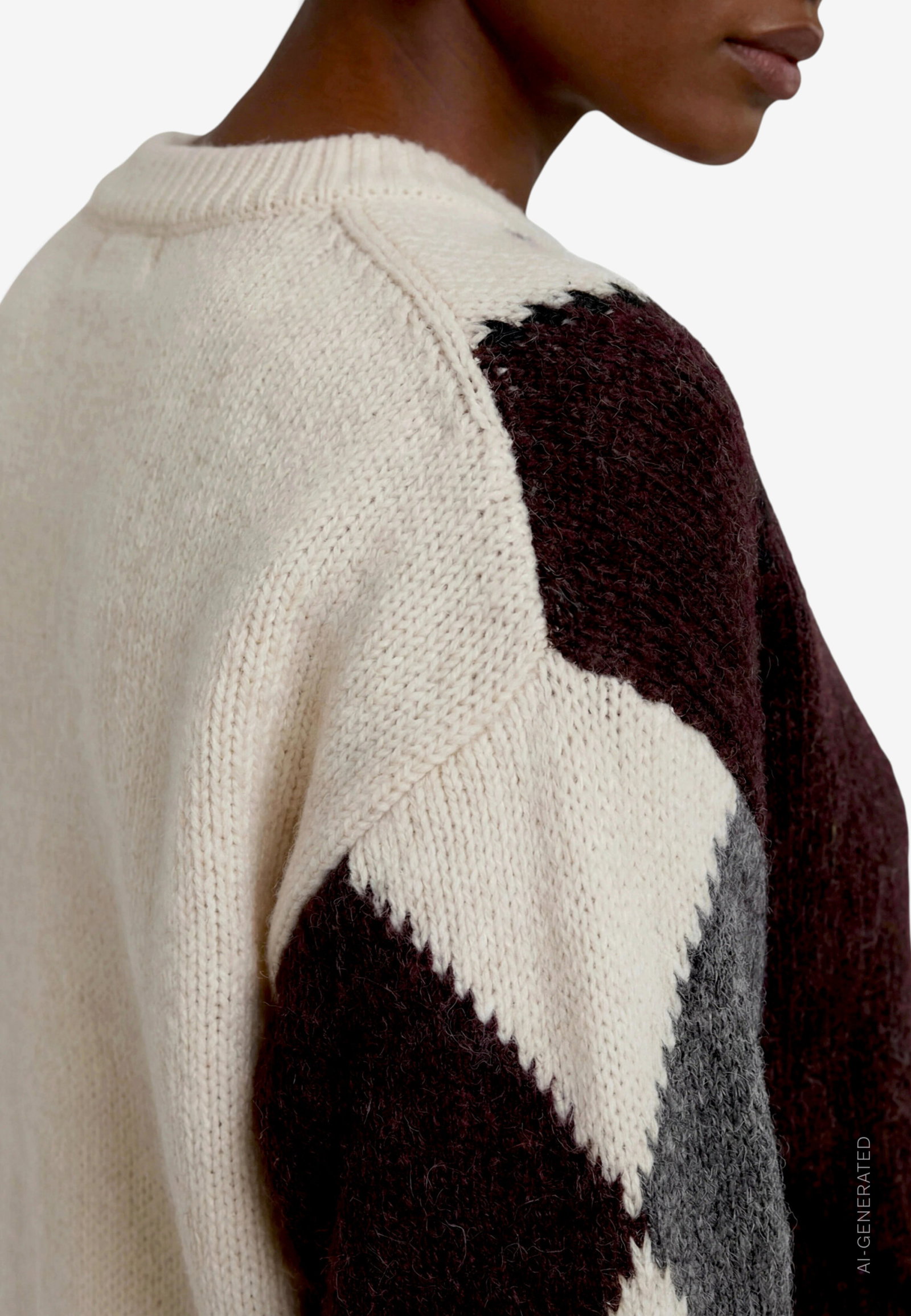 Strickpullover Kurz 1/1 Arm, Patch Cream/Brown #5
