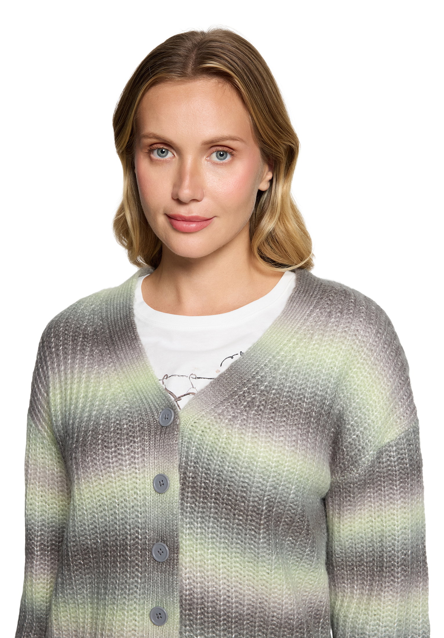 Strickjacke Kurz 1/1 Arm, Khaki/Cream #6