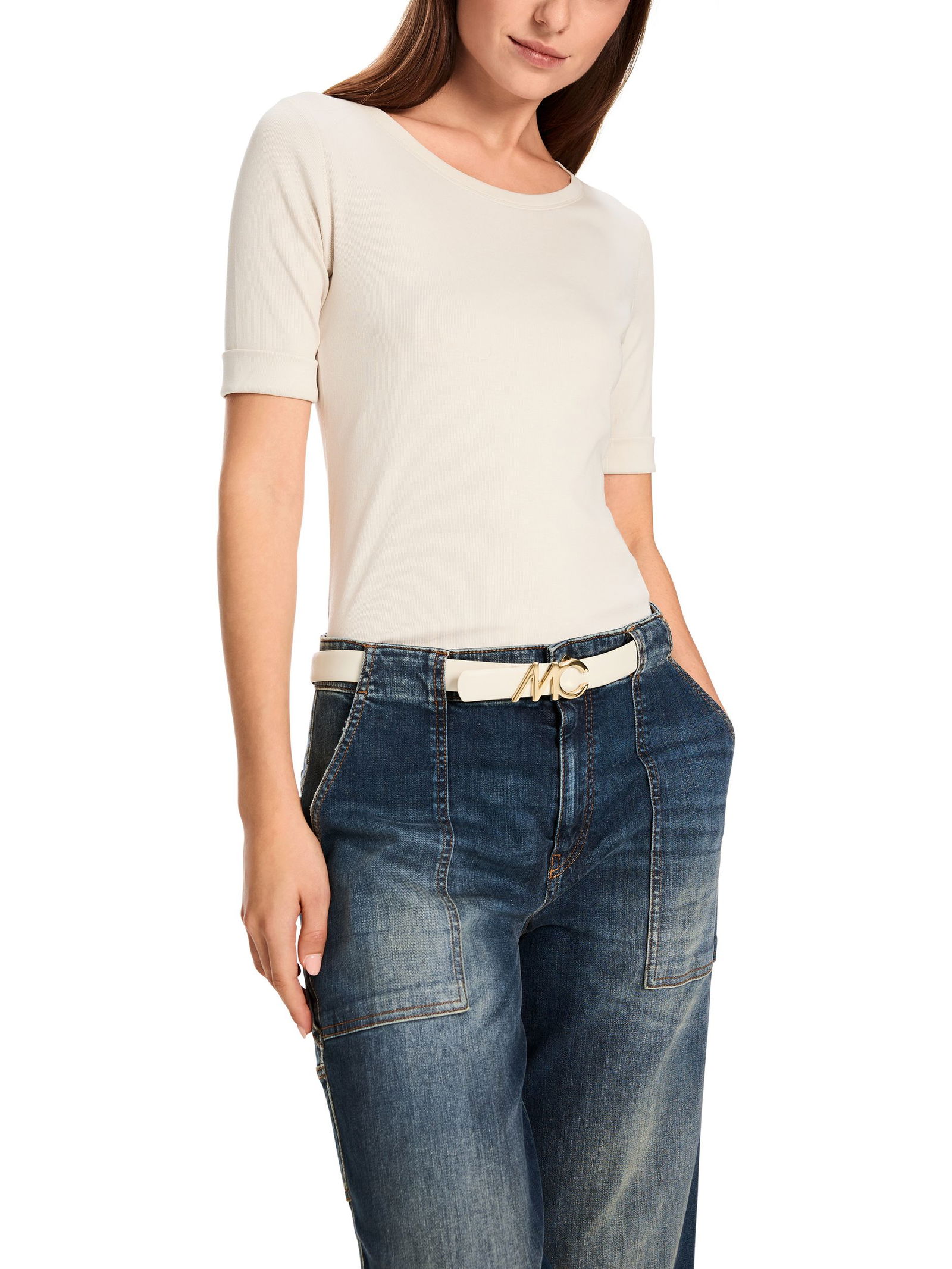 Marc Cain Additions |  Schmal geschnittenes T-Shirt mit 3/4-Arm | 36 | smoke