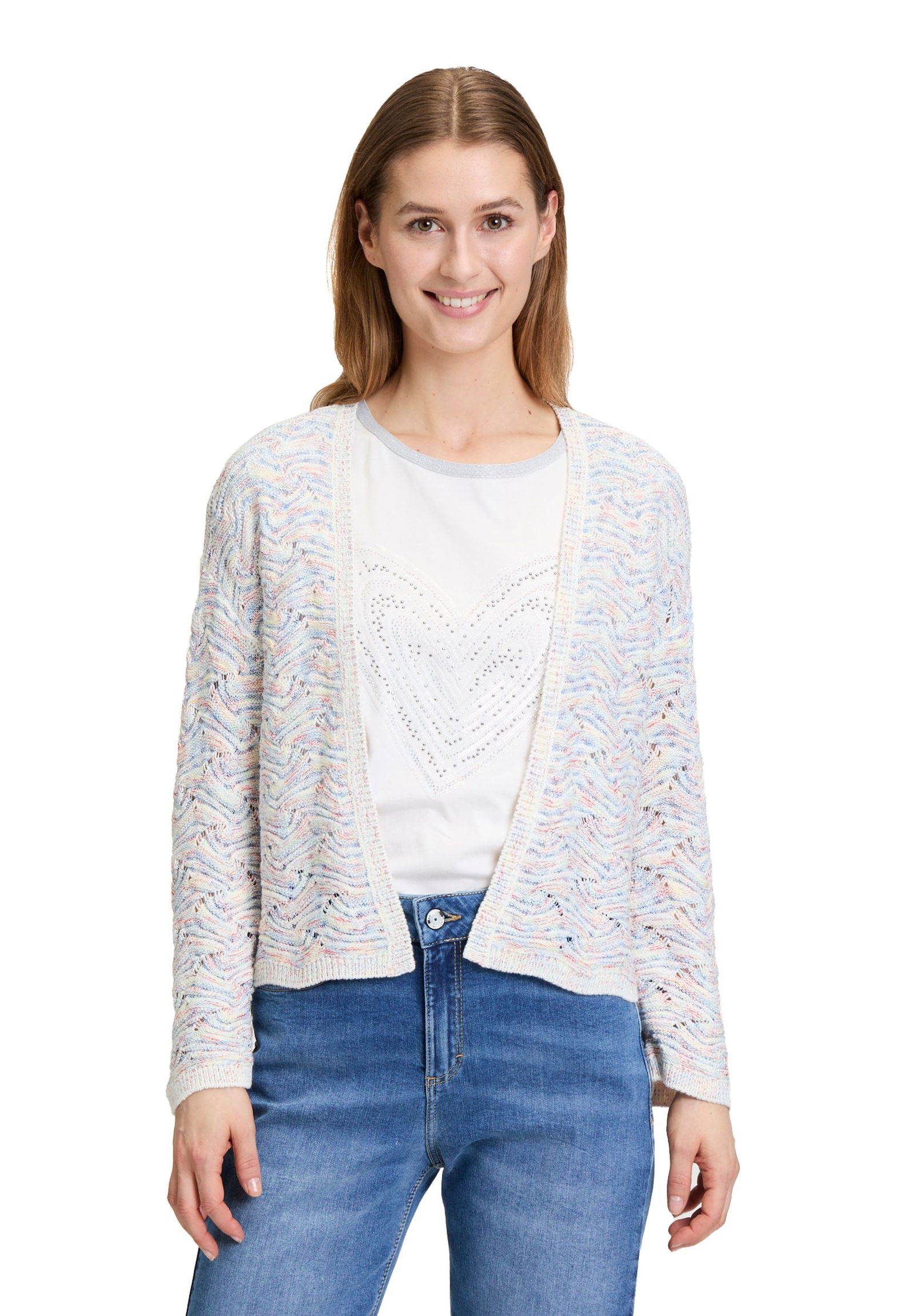  |  Strickjacke Kurz 3/4 Arm, Blue/White | 40 | blau/weiß