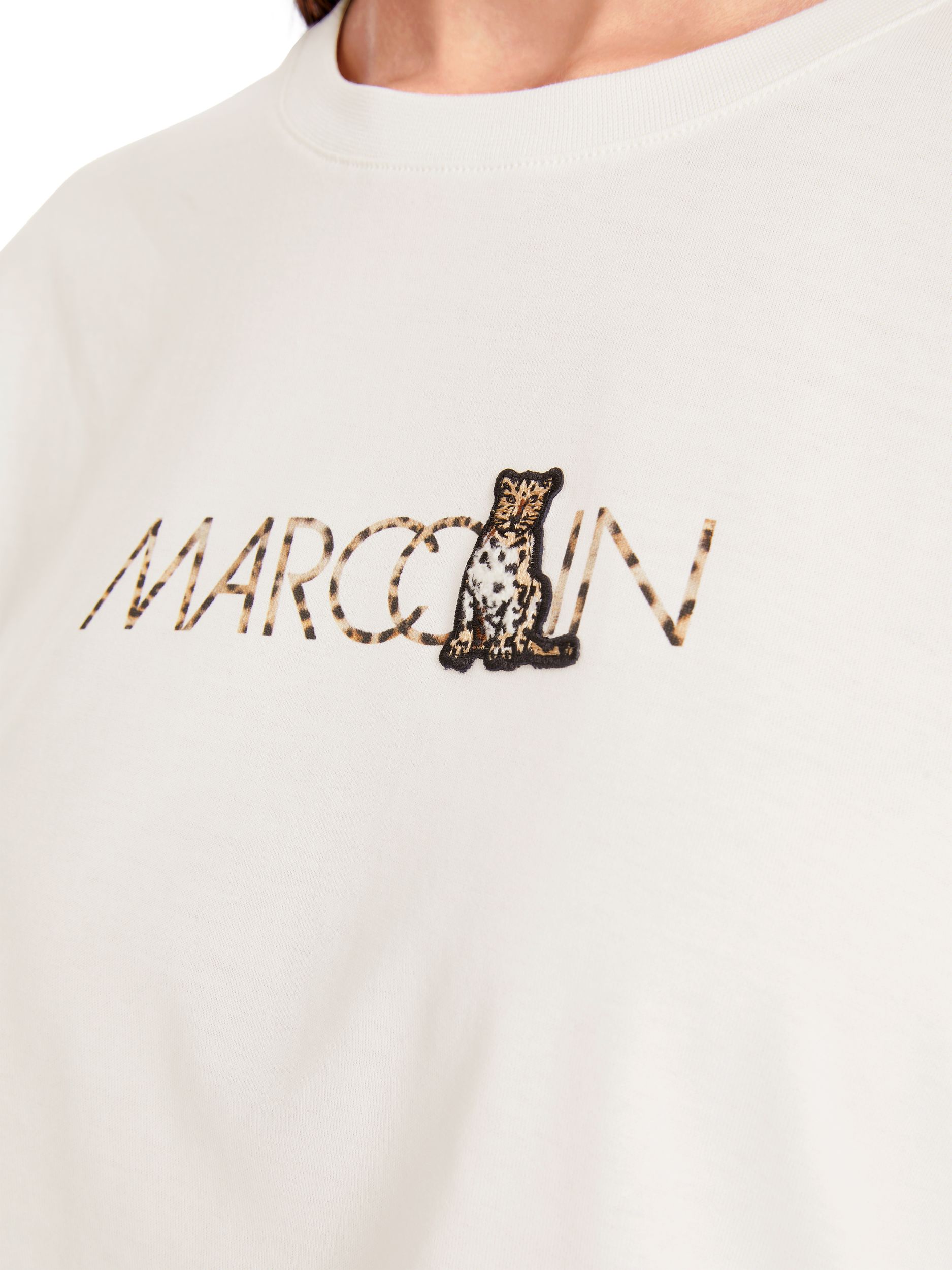 Marc Cain Sports |  T-Shirt mit Leo-Motiv "Rethink Together" | 44 | off-white