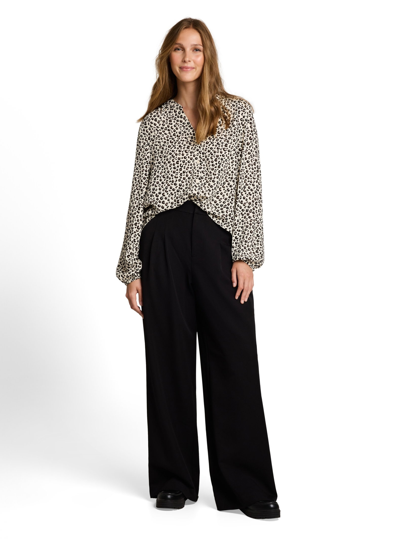 viscose blouse with gathering, beige brown leo print #3