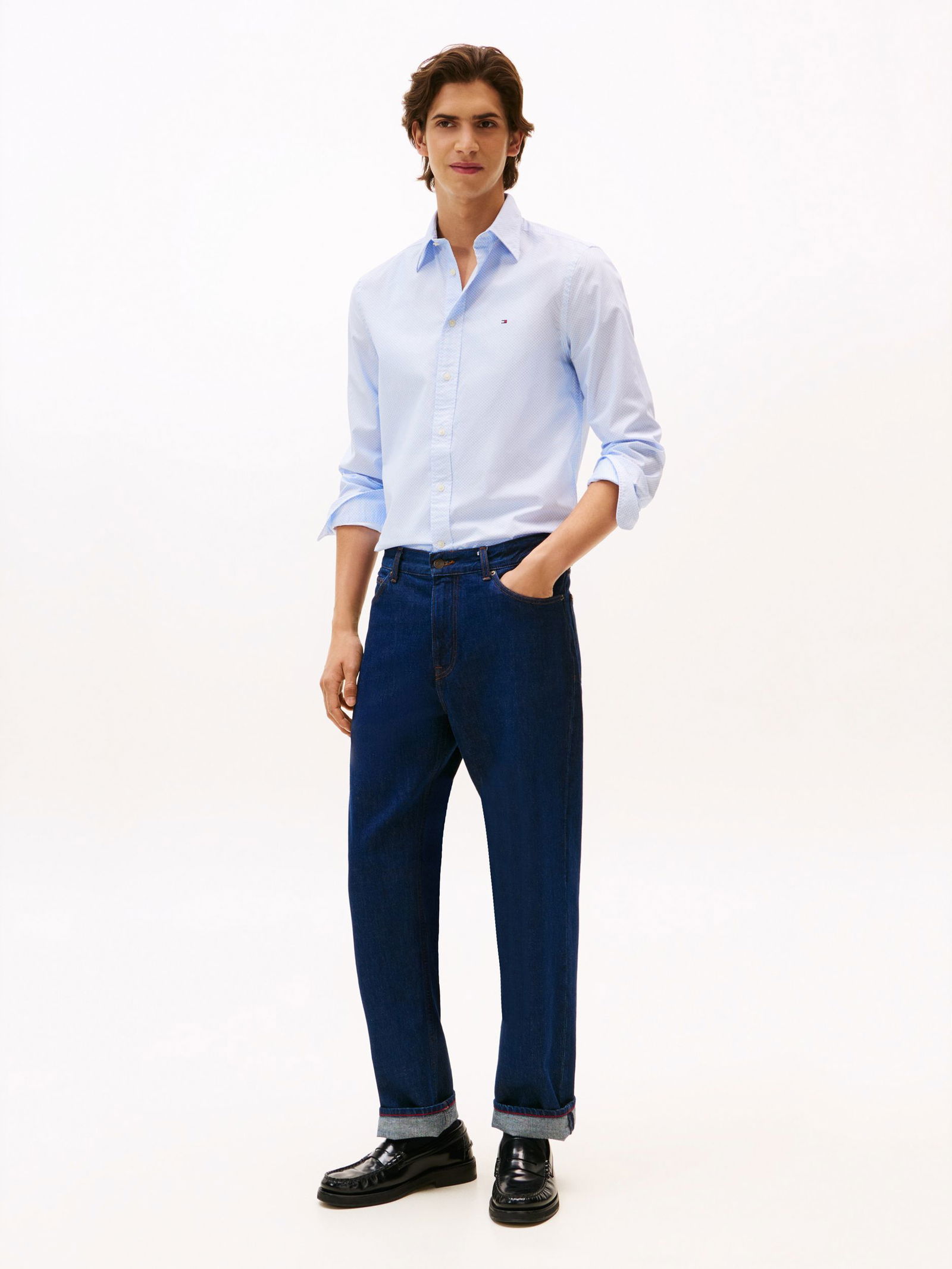  | FLEX POPLIN MICRO RF PRINT SHIRT, BLUE | M | cloudy blue / yale navy / white