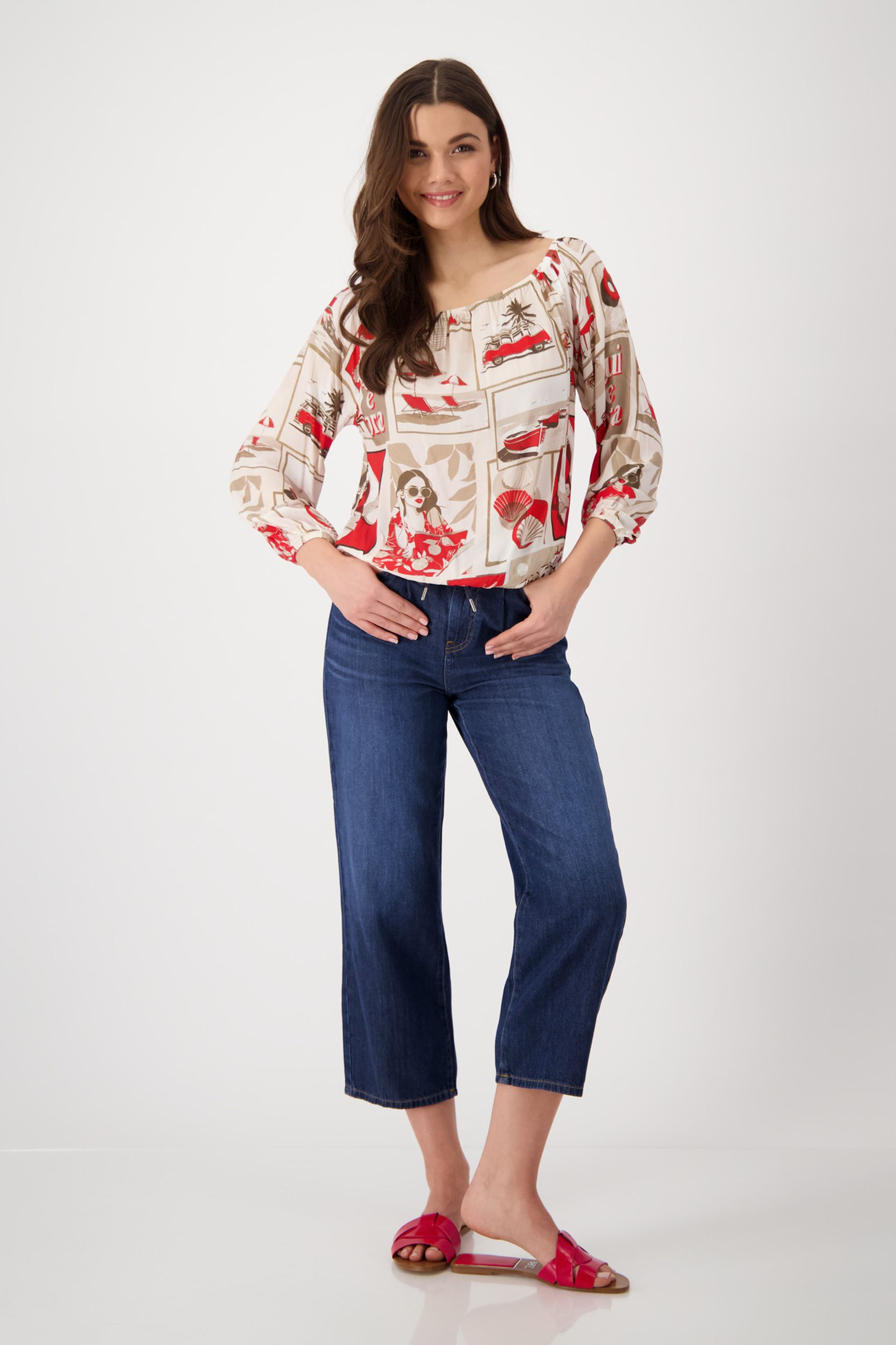 Monari |  Monari Druckbluse  | 46 | red gemustert