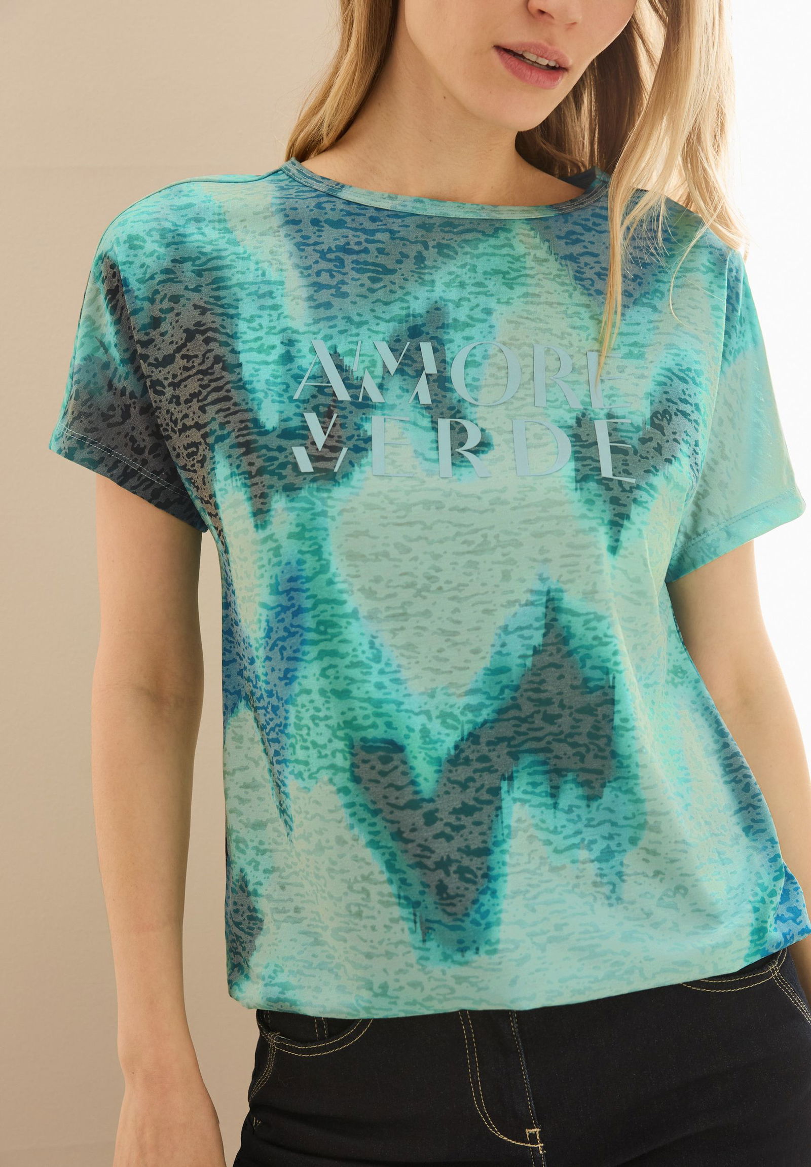 CECIL | Print-Shirt mit Wording | XXL | cool salvia green
