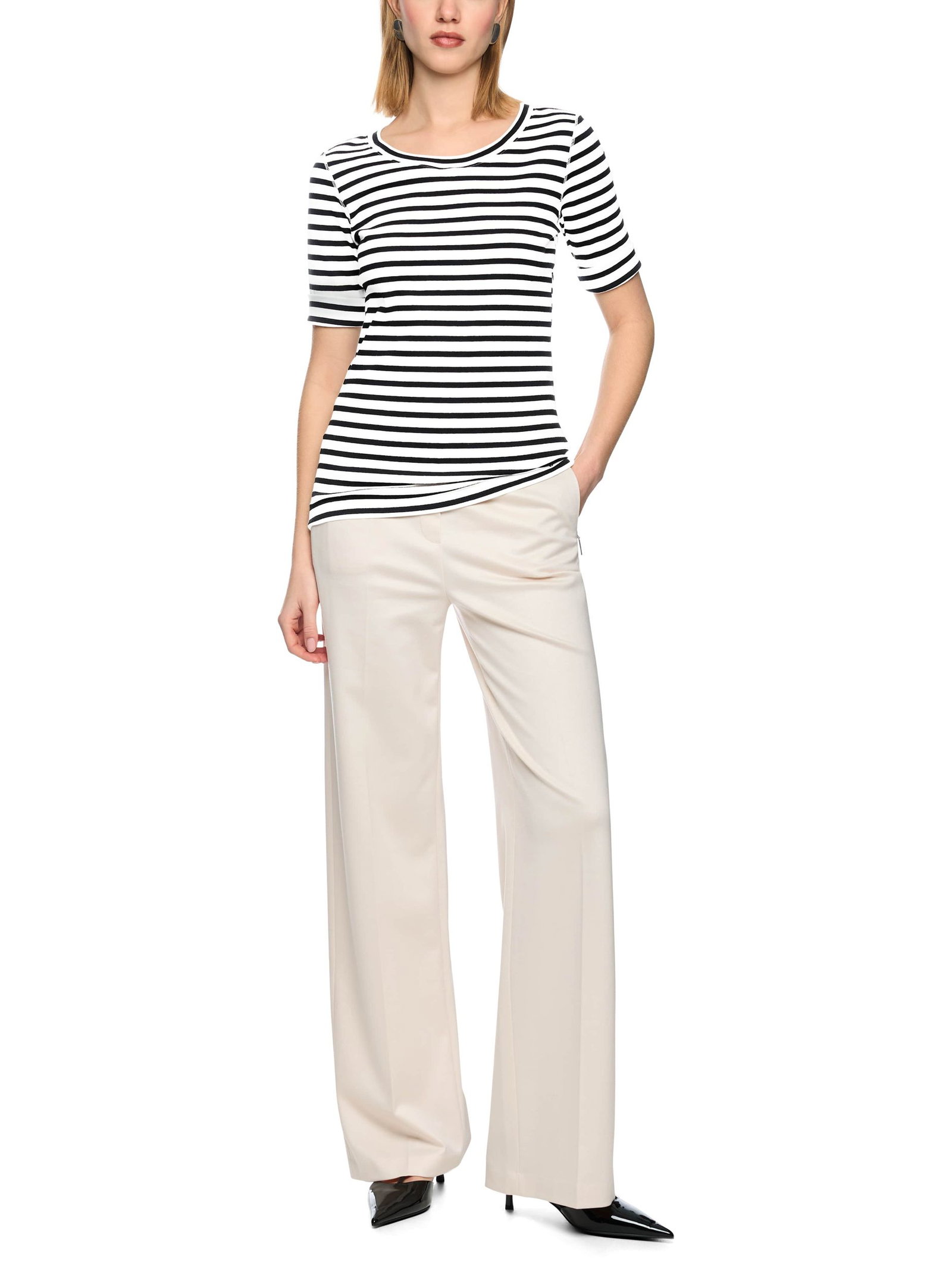 Marc Cain Additions |  Ringel-T-Shirt aus Baumwoll-Ripp | 38 | white and black