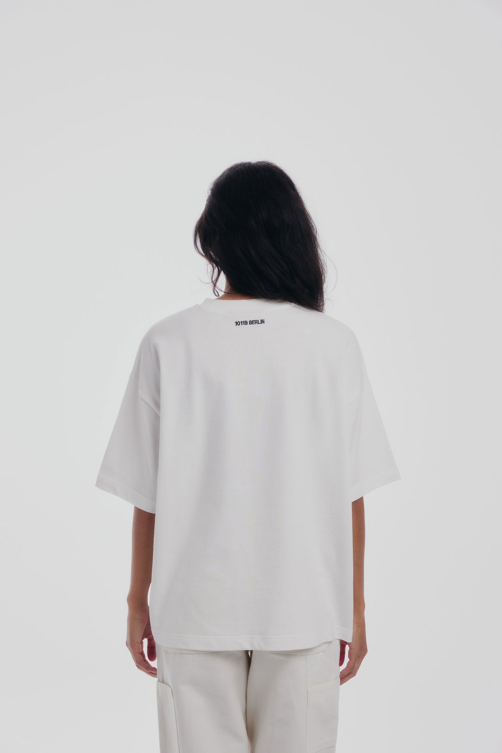  |  Prohibited Embroidery Unisex Oversized Shirt | L | white/black