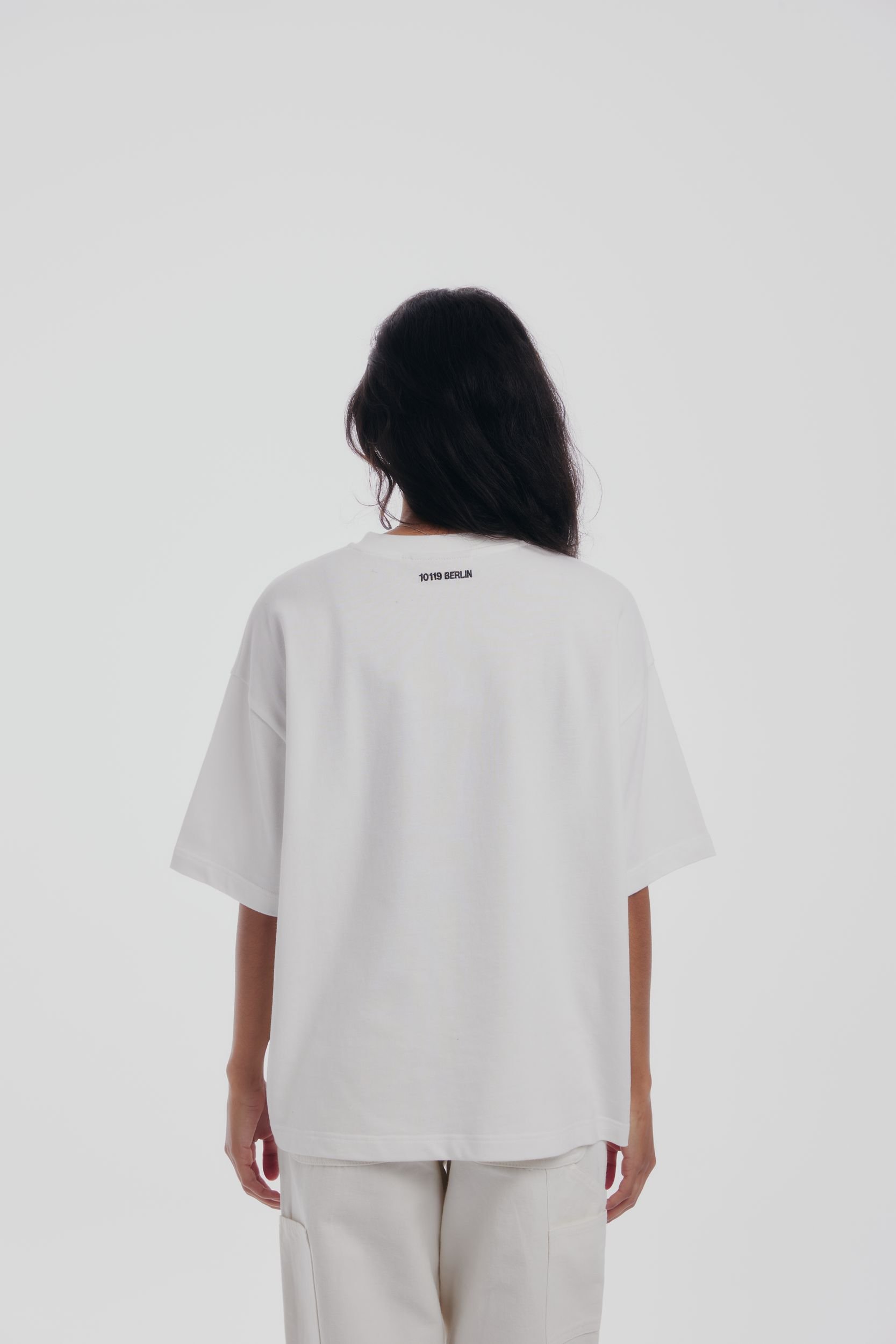  |  Prohibited Embroidery Unisex Oversized Shirt | L | white/black