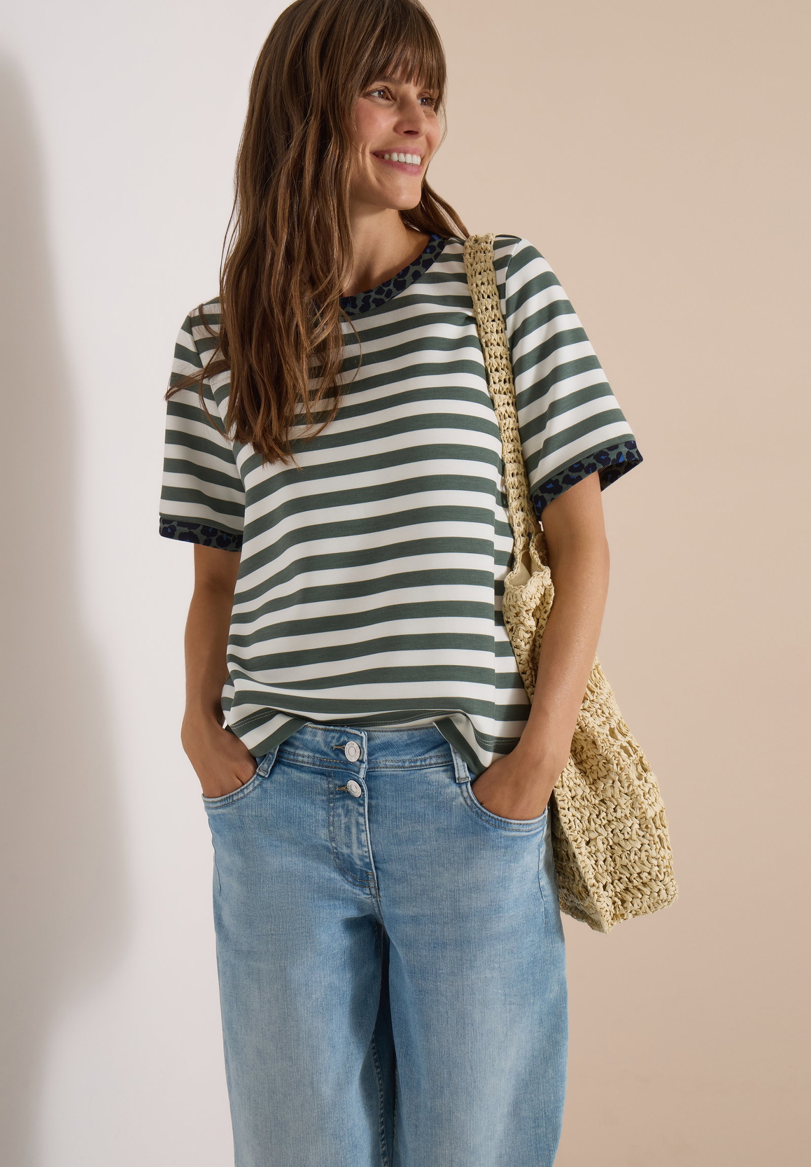 TOS Striped Soft Modal Shirt, dried olive green #3