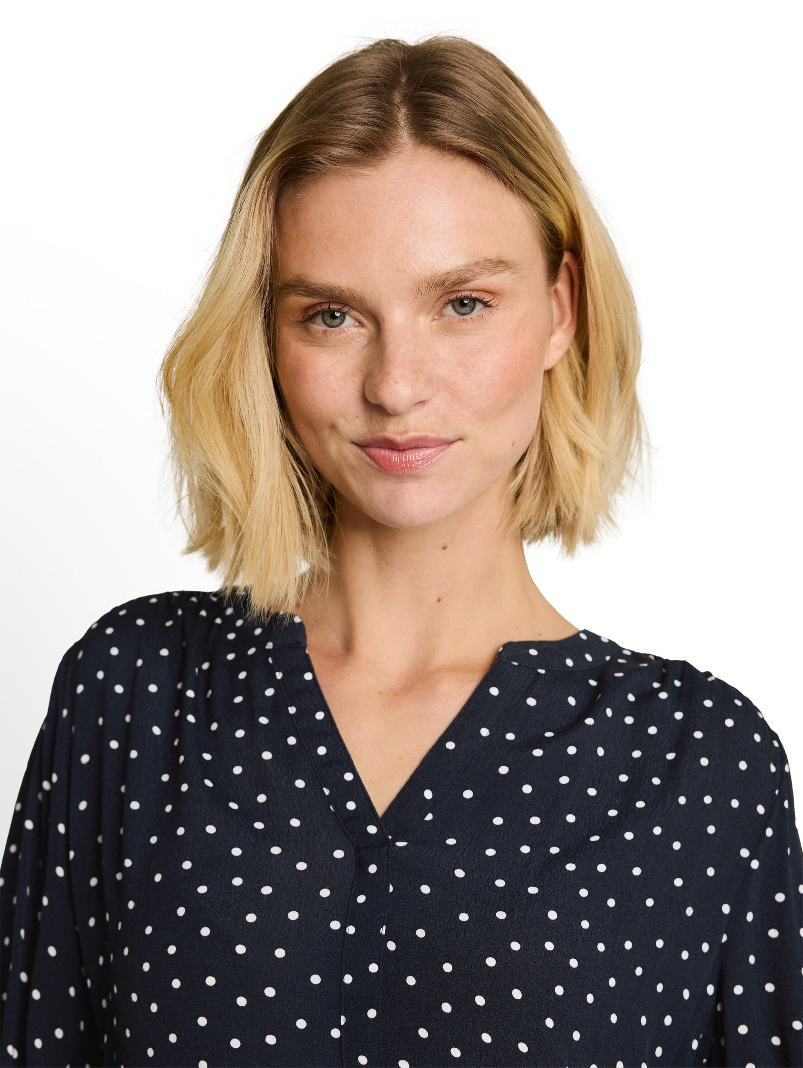 blouse easy longsleeves shape, navy white small dot design #6