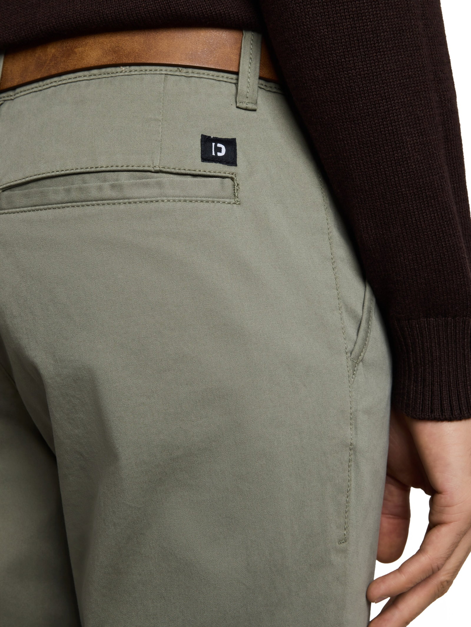 slim chino with belt, dusty mid olive #6