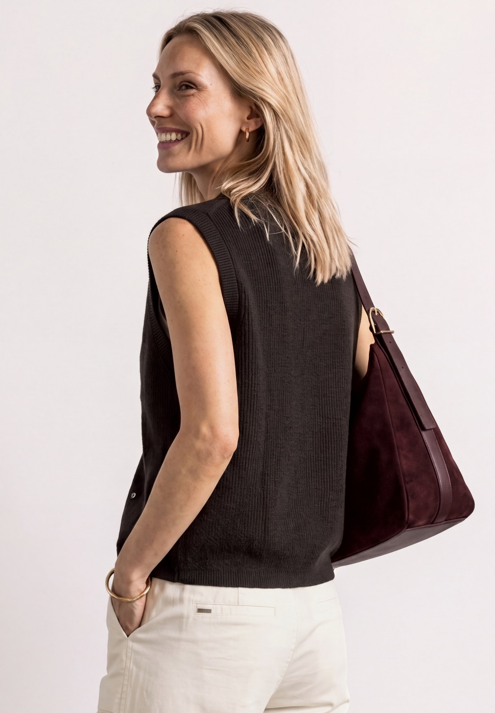 LTD QR_sleeveless cardigan rib, black coffee #4