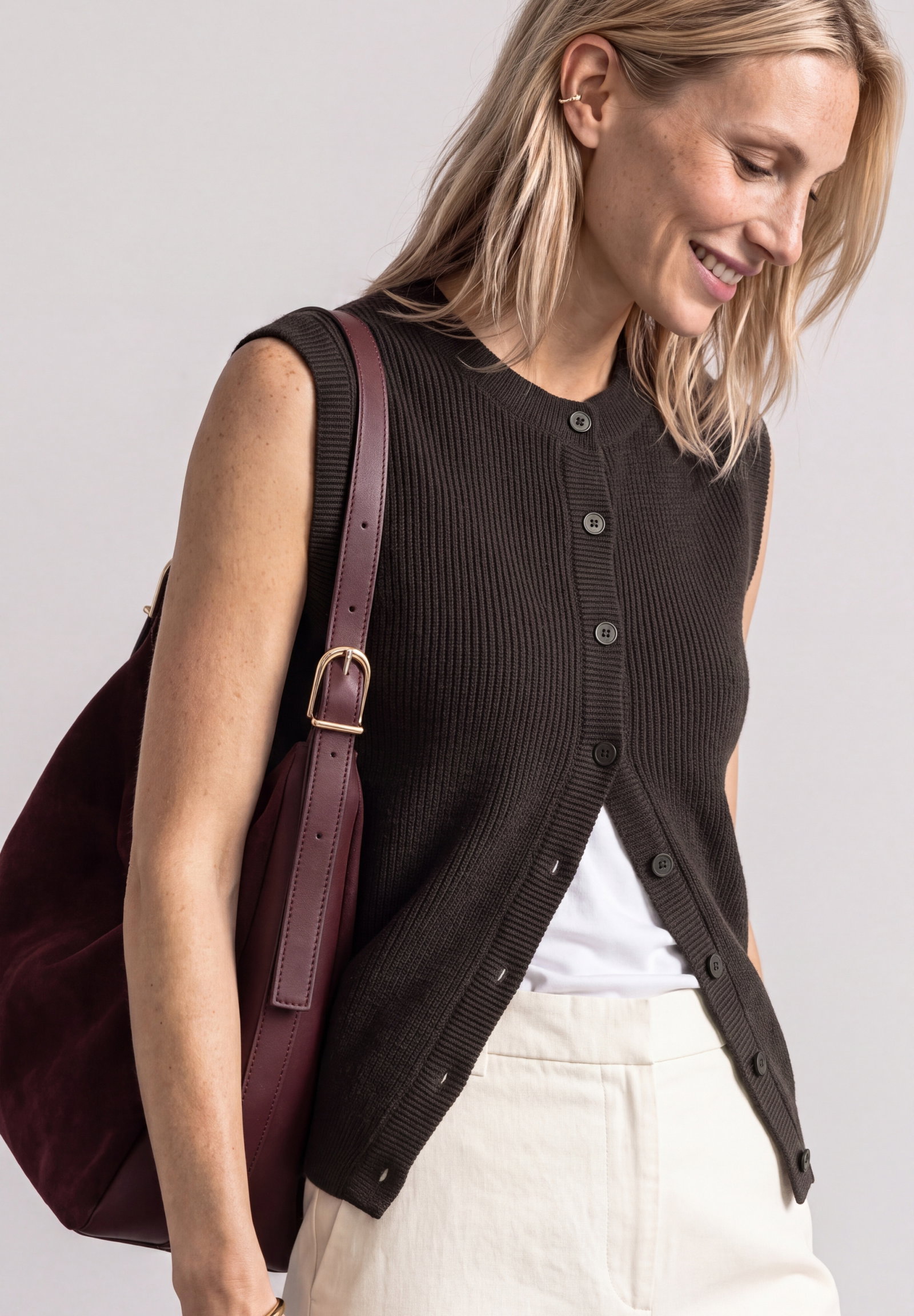 LTD QR_sleeveless cardigan rib, black coffee #6