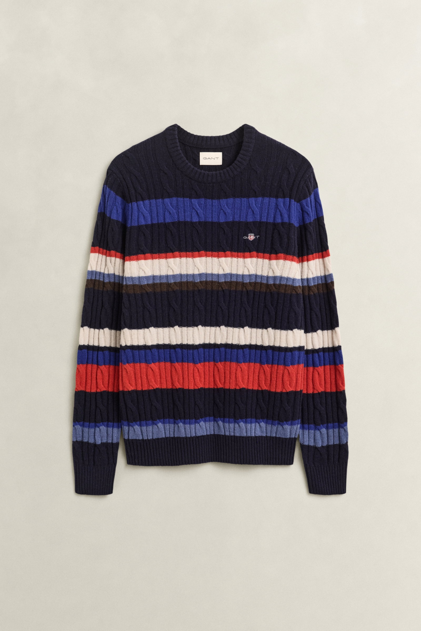 LAMBSWOOL CABLE STRIPED C-NECK, EVENING BLUE #1