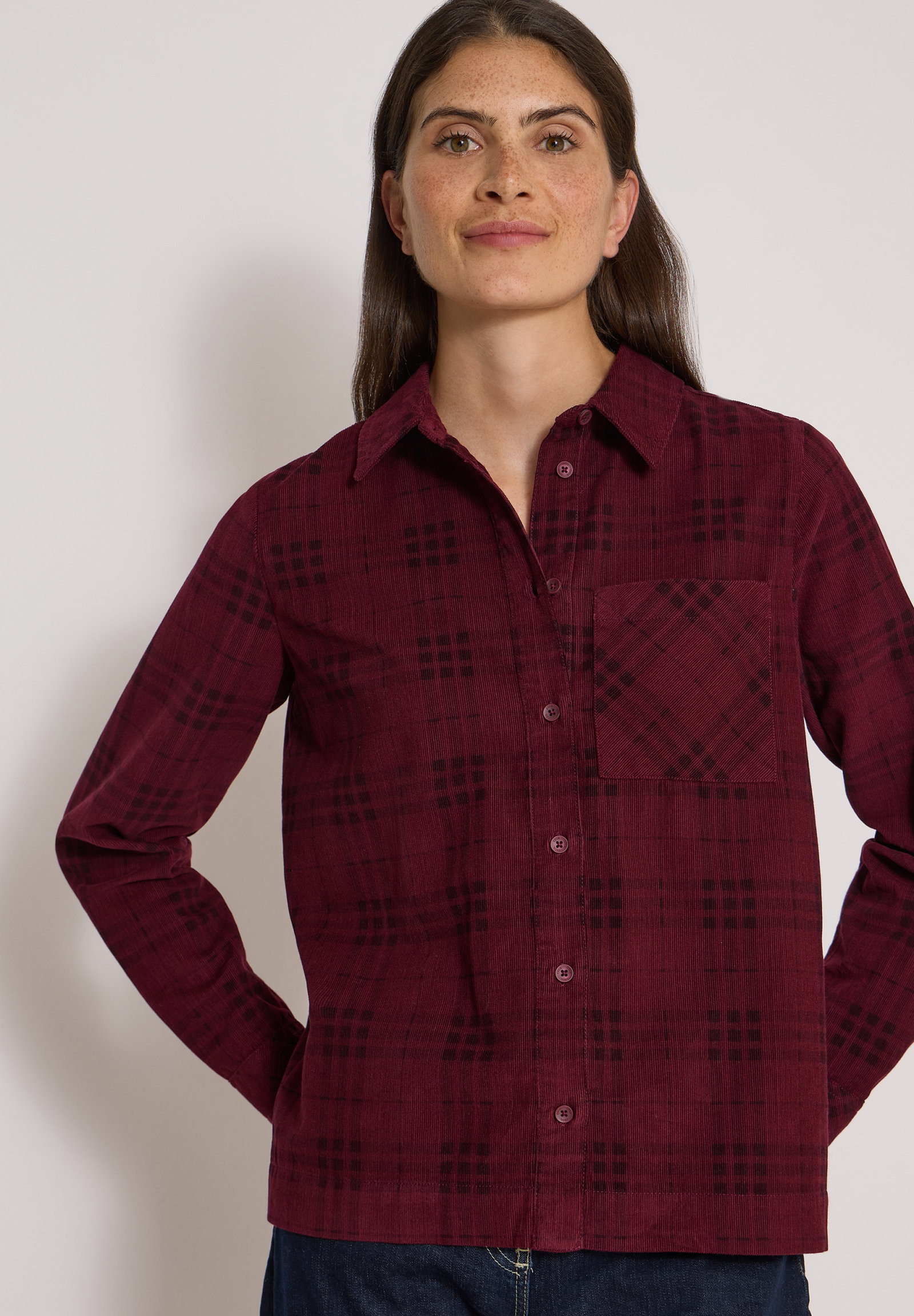 TOS Check Corduroy Blouse, berry red #7