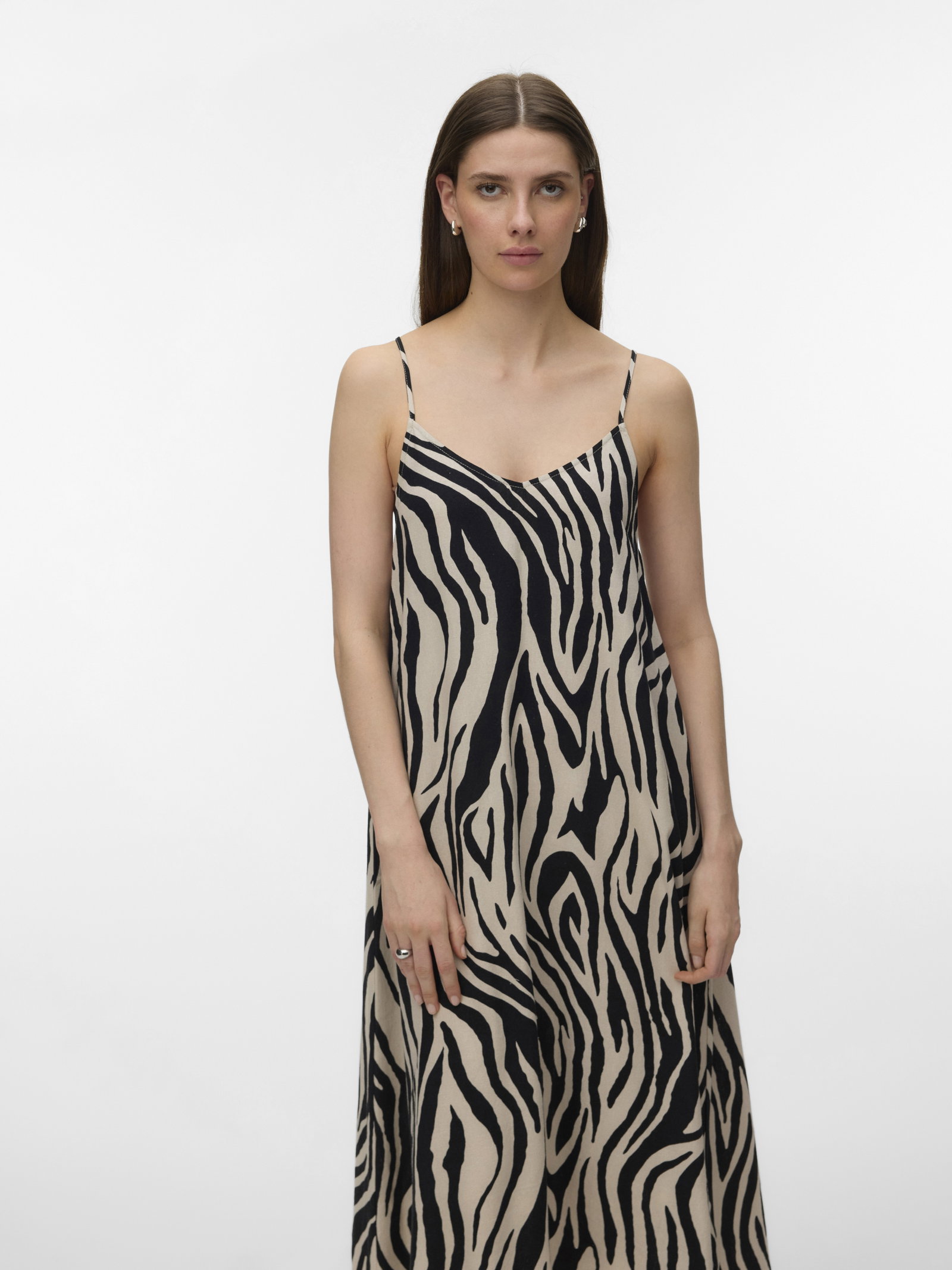 VMJESMILO CALF SINGLET DRESS WVN NO, Silver Lining/Sina Zebra Black #5