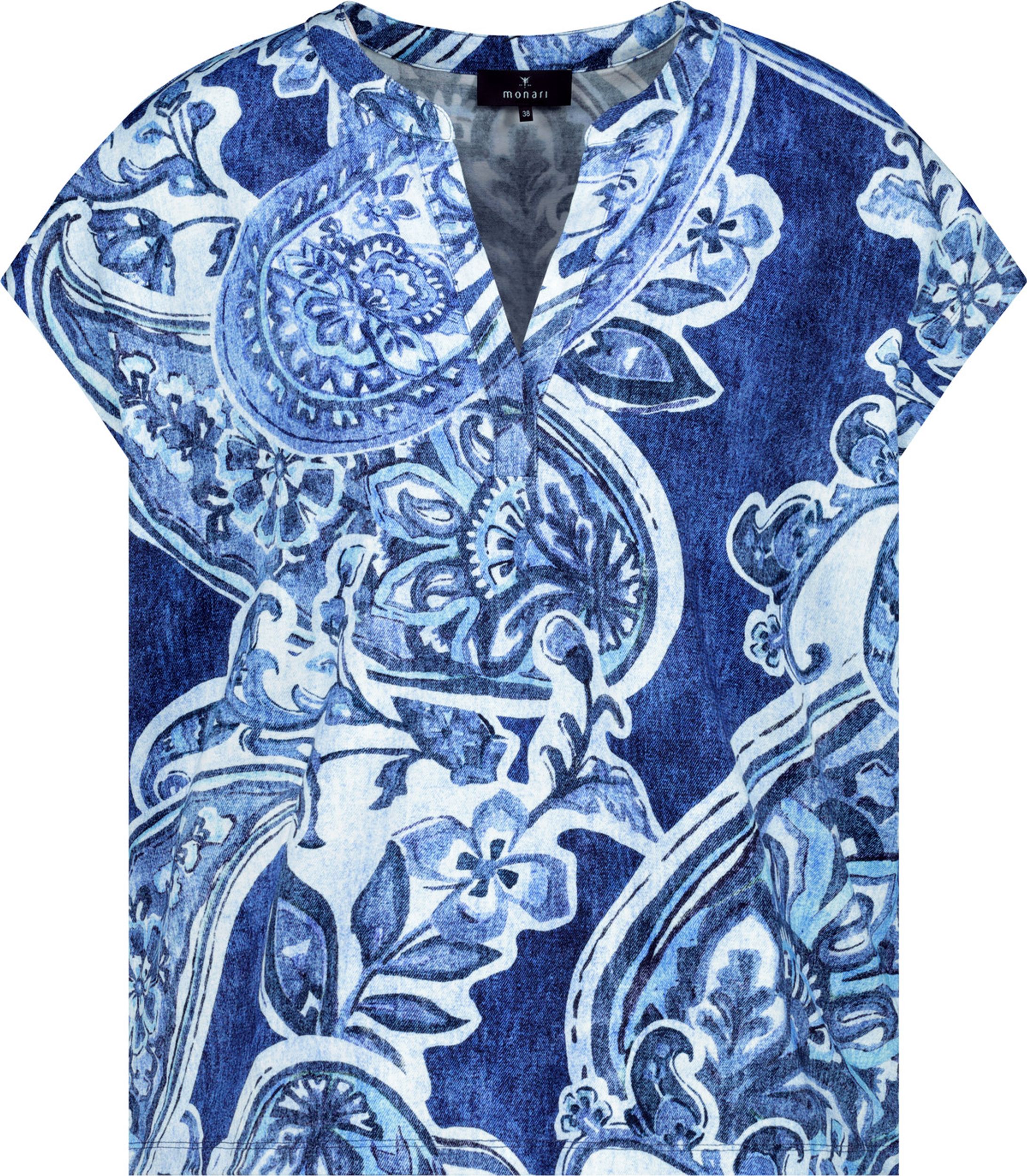 Monari |  T-Shirt, navy blue gemustert | 36 | royal
