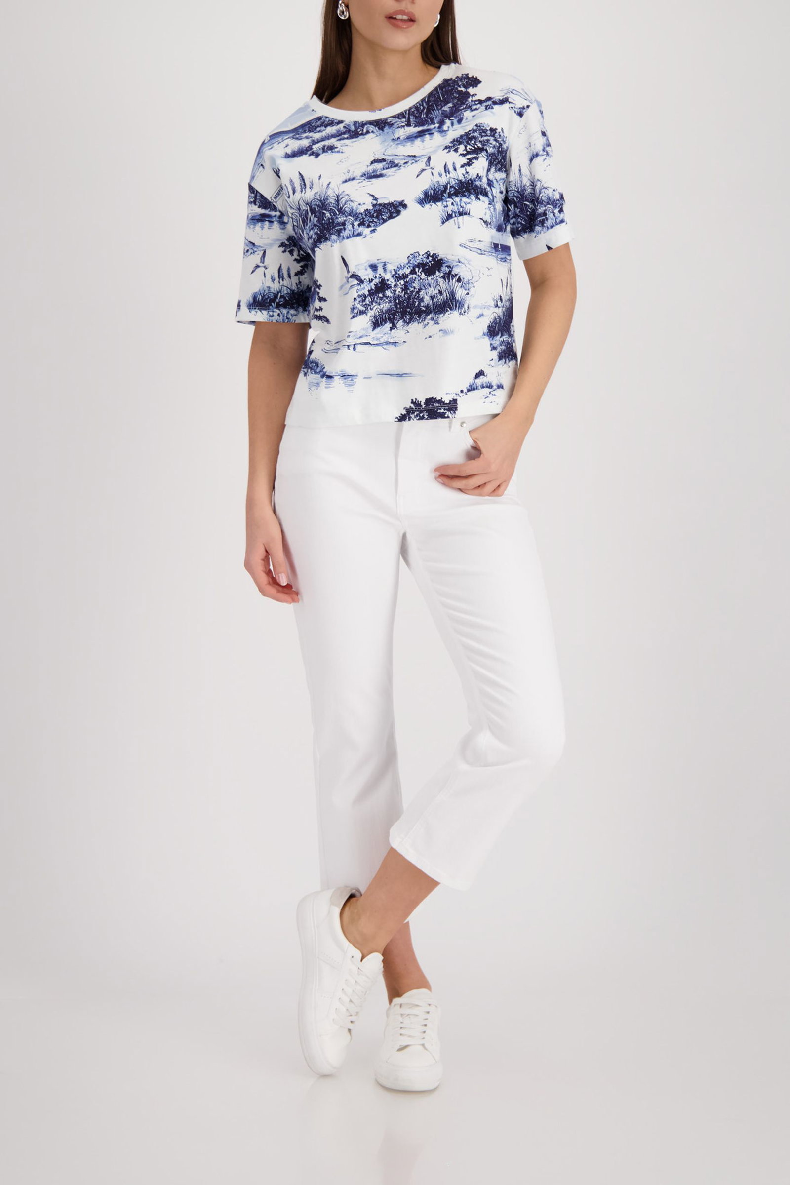 Monari |  T-Shirt, marine gemustert | 36 | marine gemustert