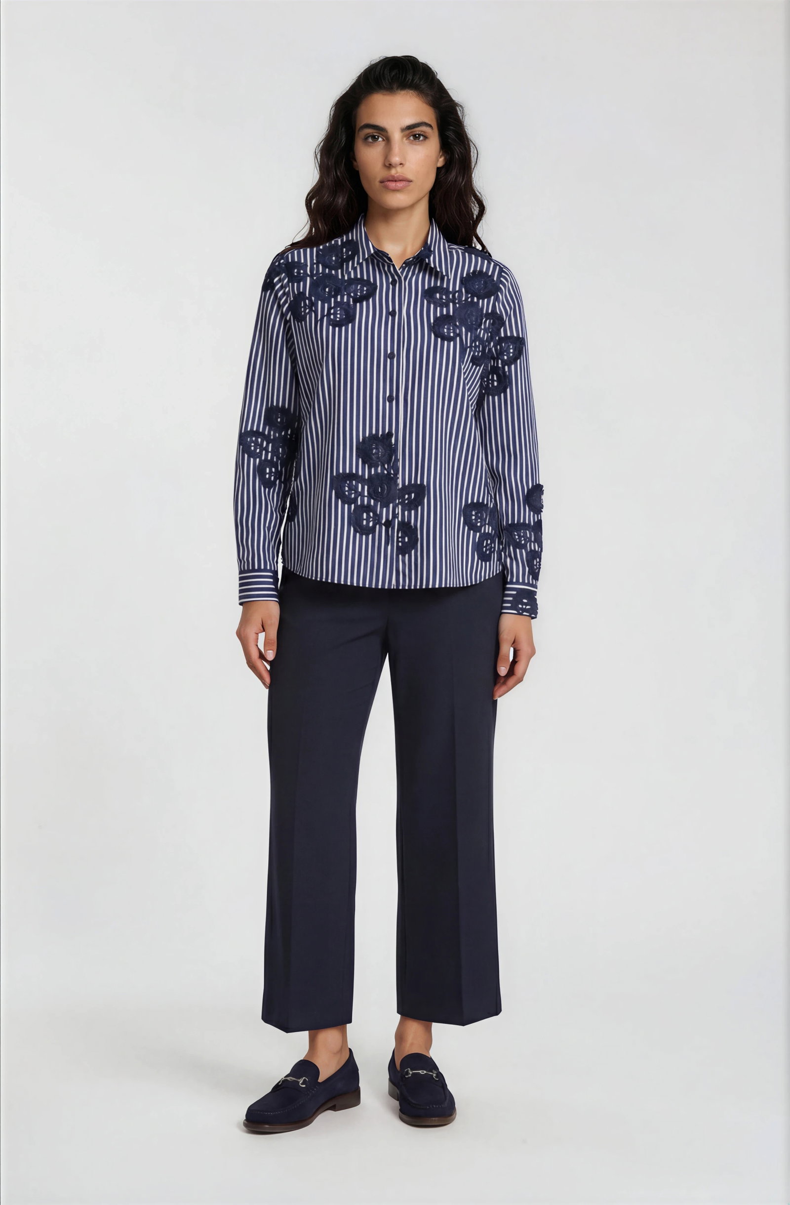 SHIRT BLOUSE 1/1 SLEEVE, NAVY PRINT #1