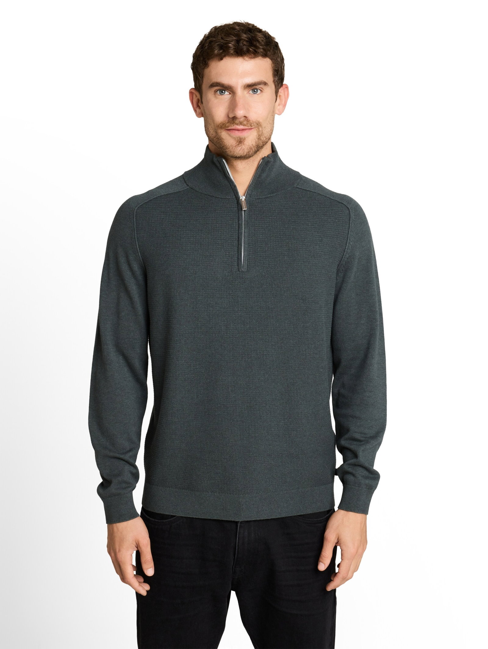 basic knit troyer, darkest olive melange #6
