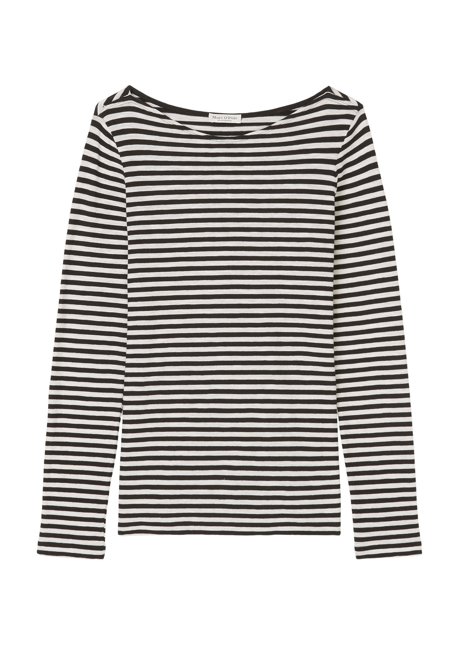 Damen Longsleeve mit U-Boot-Ausschnitt schwarz-weiß gestreift 