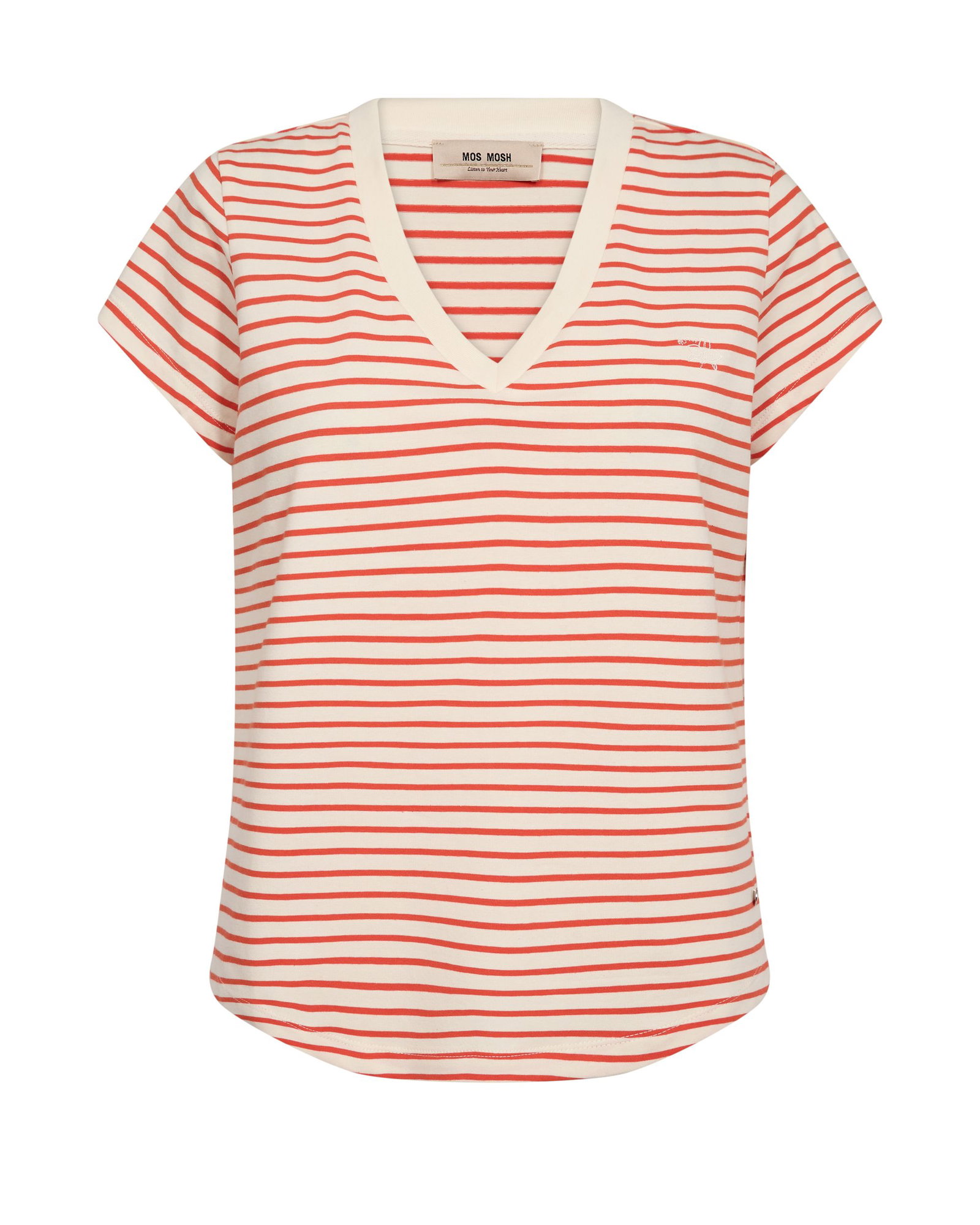 9f11a28d5ca69fbe49288b6126293a5e Mos Mosh | MMKala V-SS Stripe Tee | XS | spicy orange